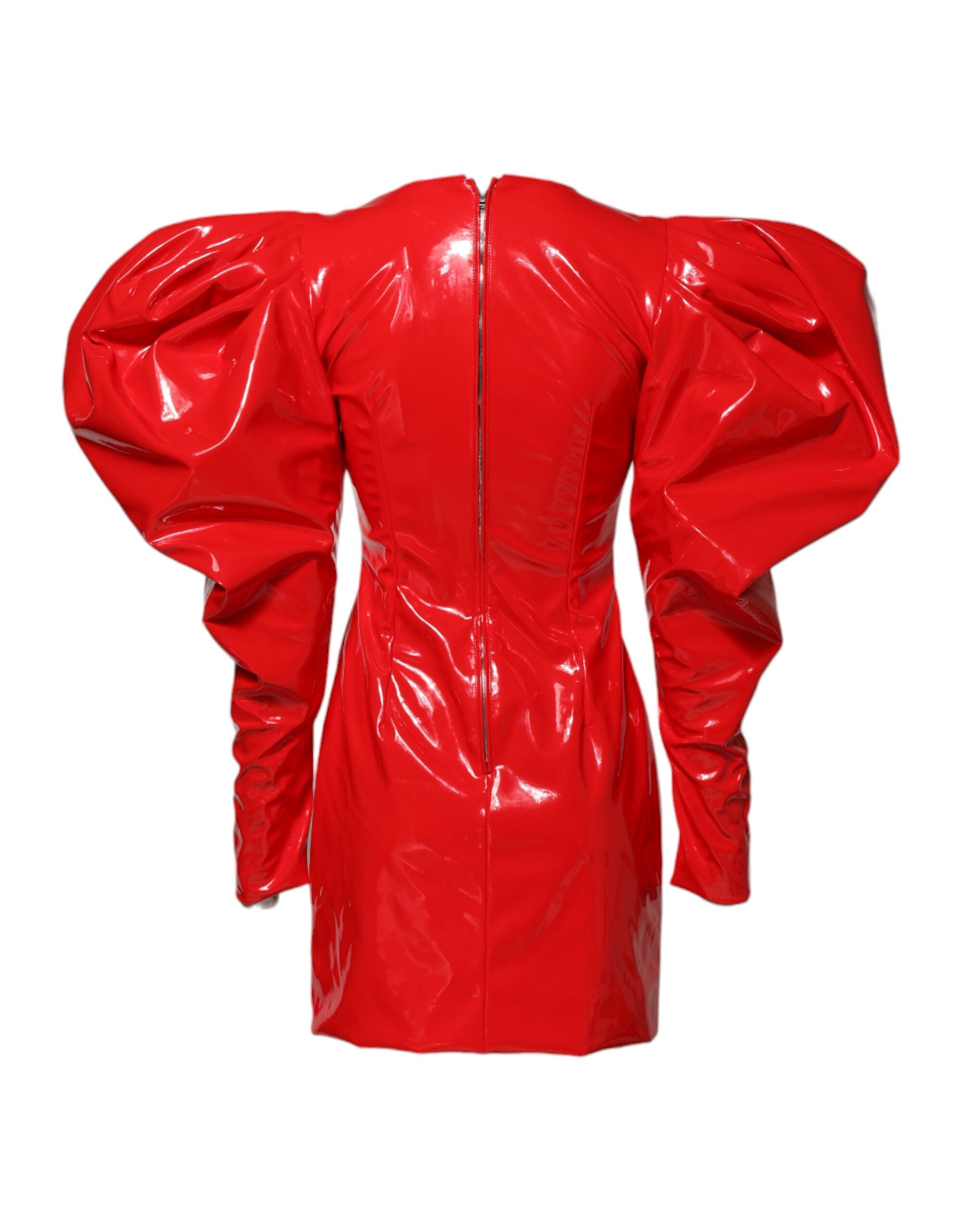 Dolce & Gabbana Rotes Lackleder Minikleid mit Puffärmeln-4