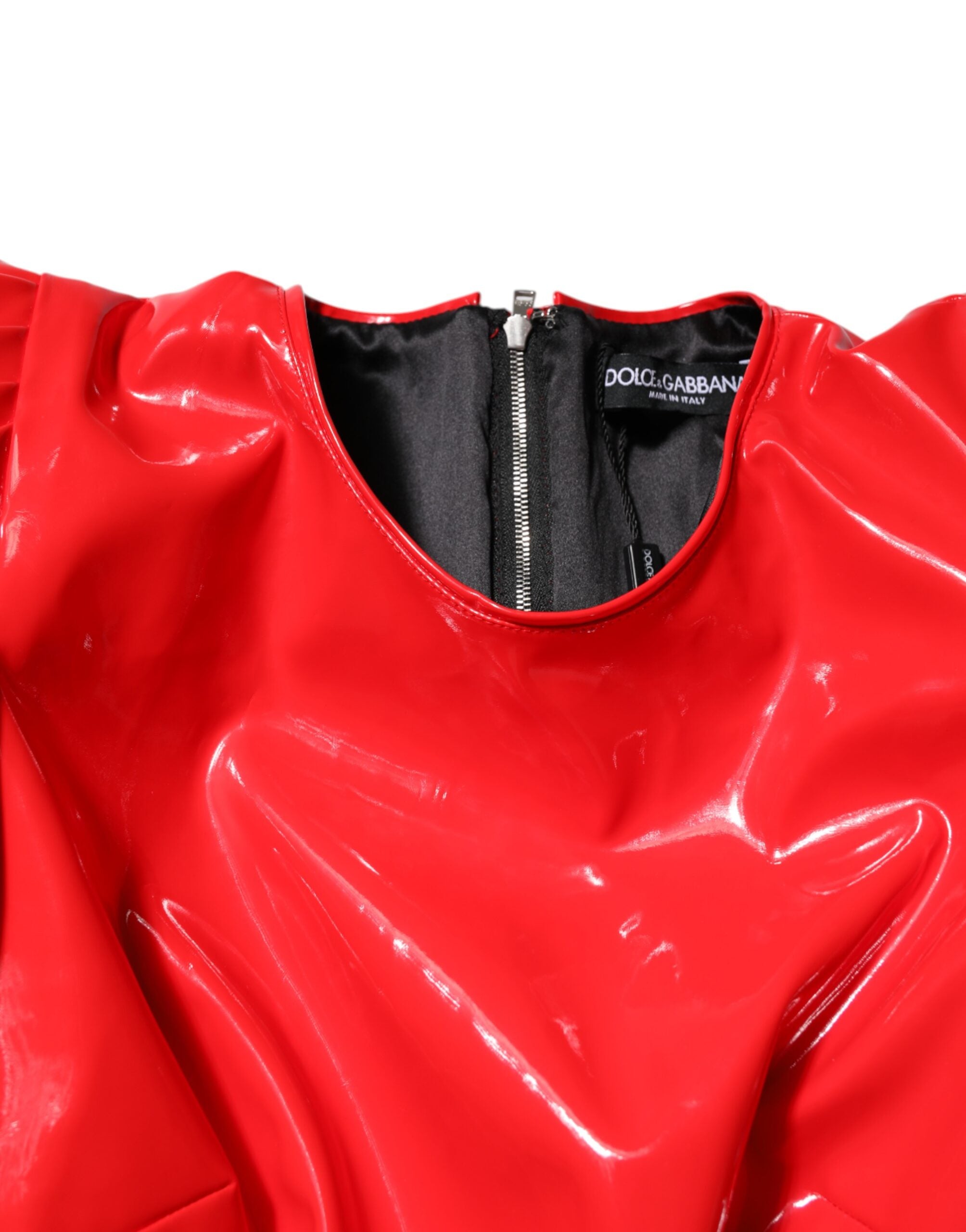 Dolce & Gabbana Rotes Lackleder Minikleid mit Puffärmeln-5