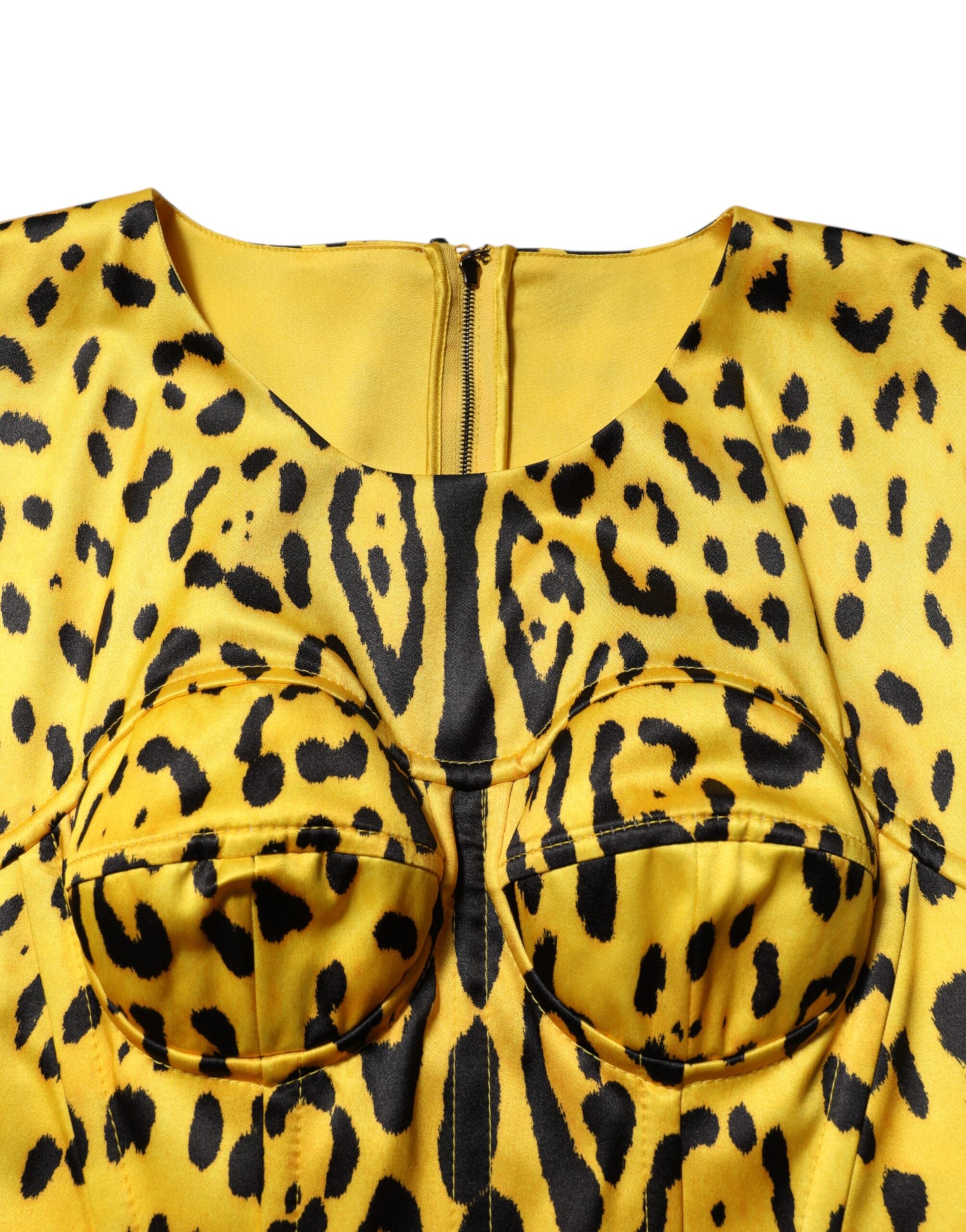Dolce & Gabbana Yellow Polyester Leopard Print Midi Sheath Dress-4