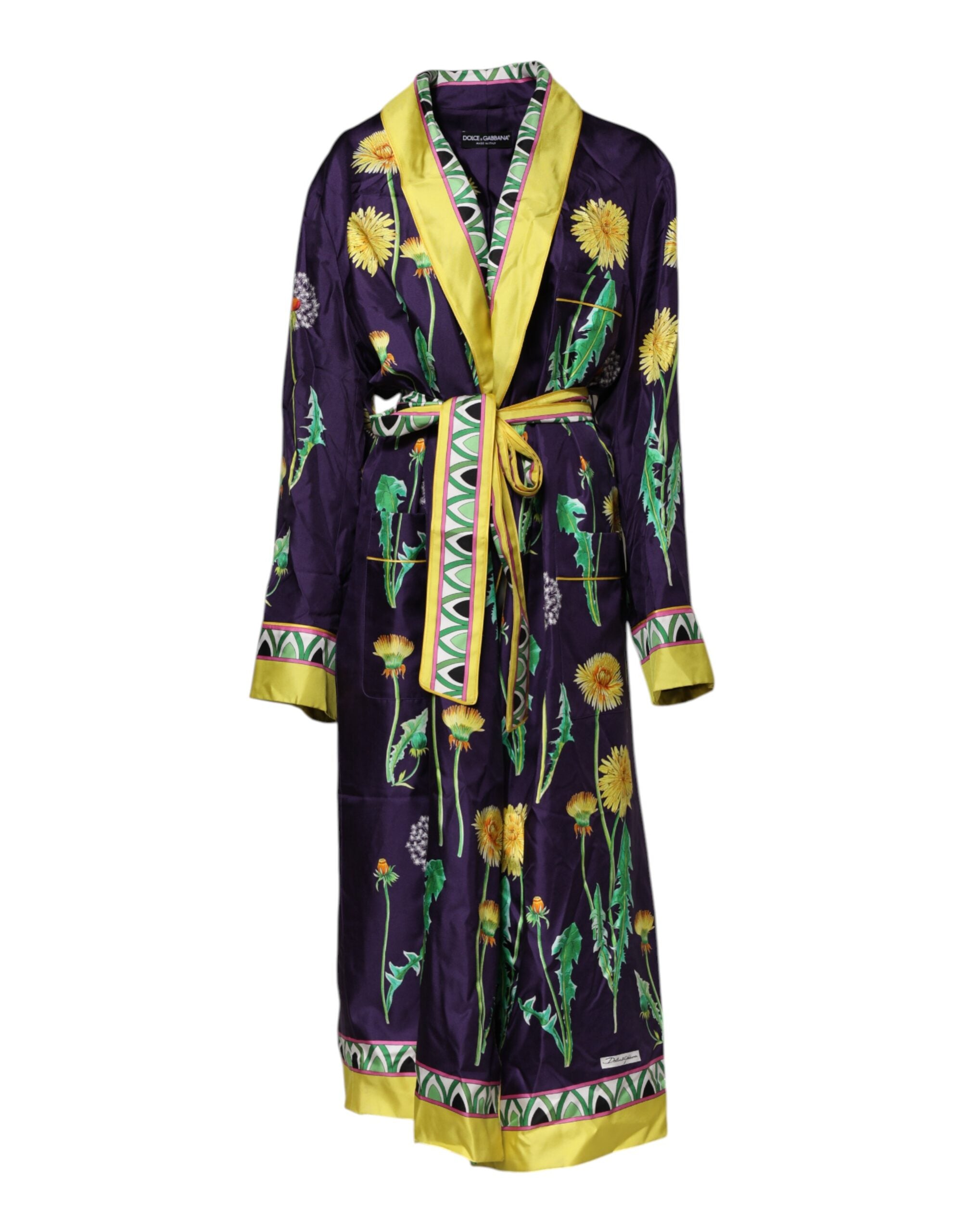 Dolce & Gabbana blue silk wrap coat with floral pattern and long sleeves-1