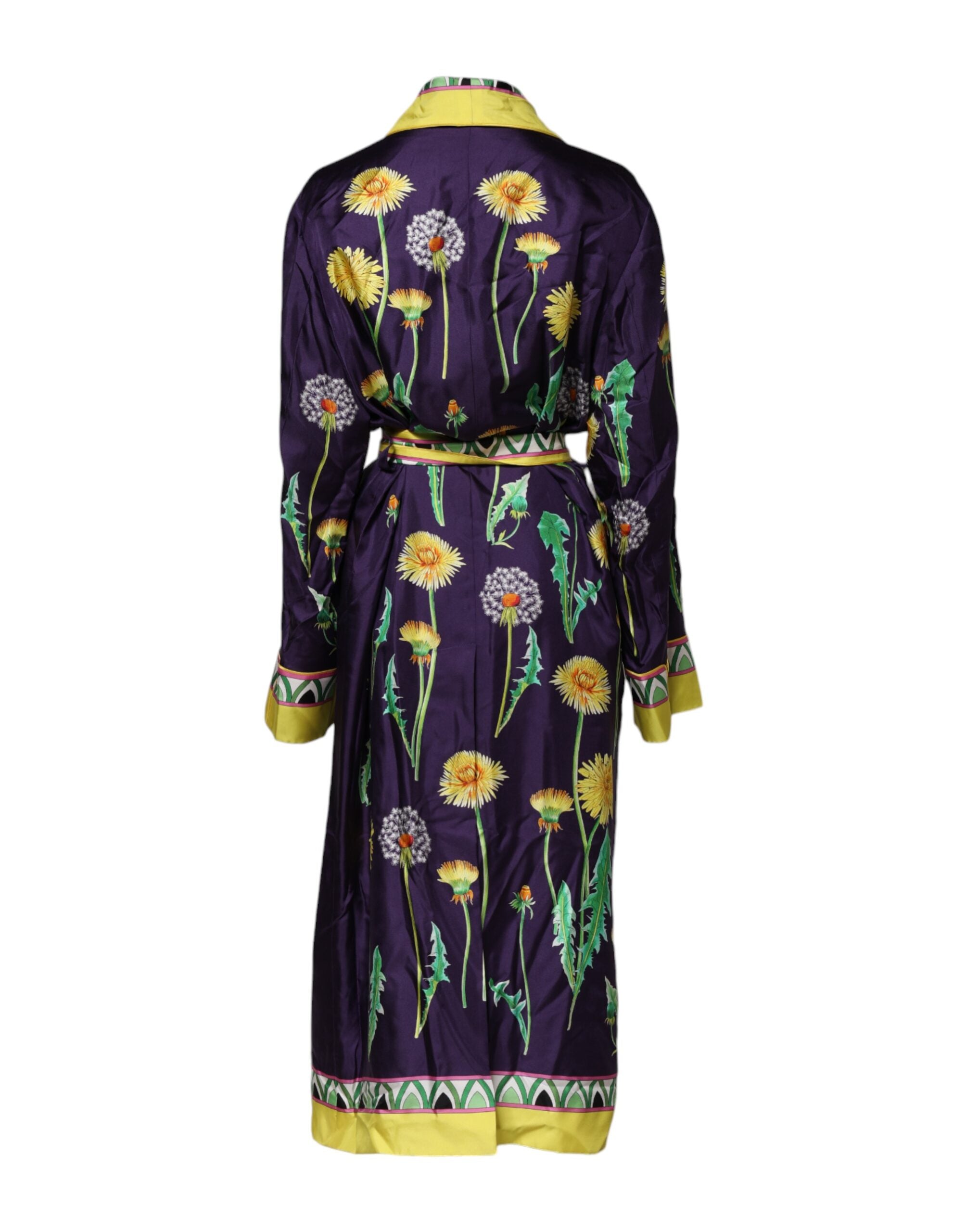 Dolce & Gabbana blue silk wrap coat with floral pattern and long sleeves-3