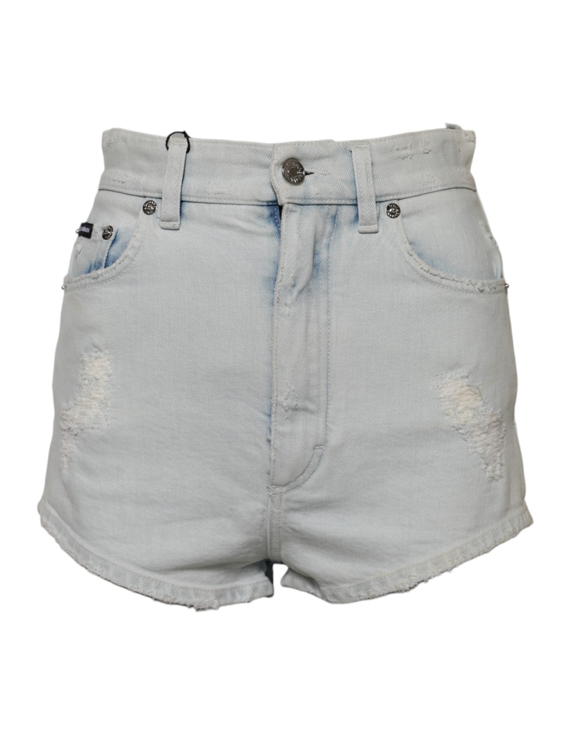 Dolce & Gabbana Light Blue Washed Denim Cotton Hot Pants Shorts-1
