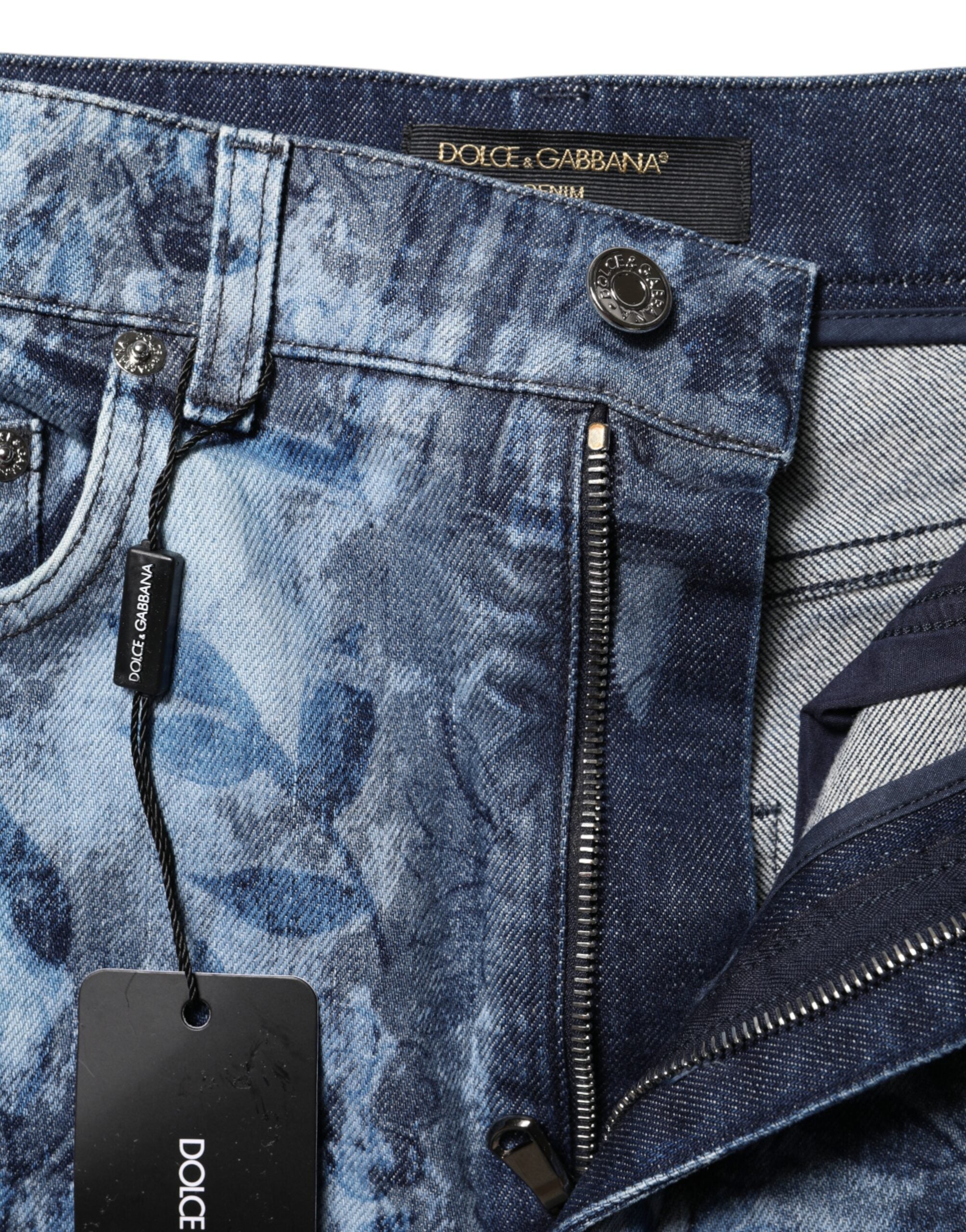 Dolce & Gabbana Blue Floral Print Denim Cotton Hot Pants Shorts-4