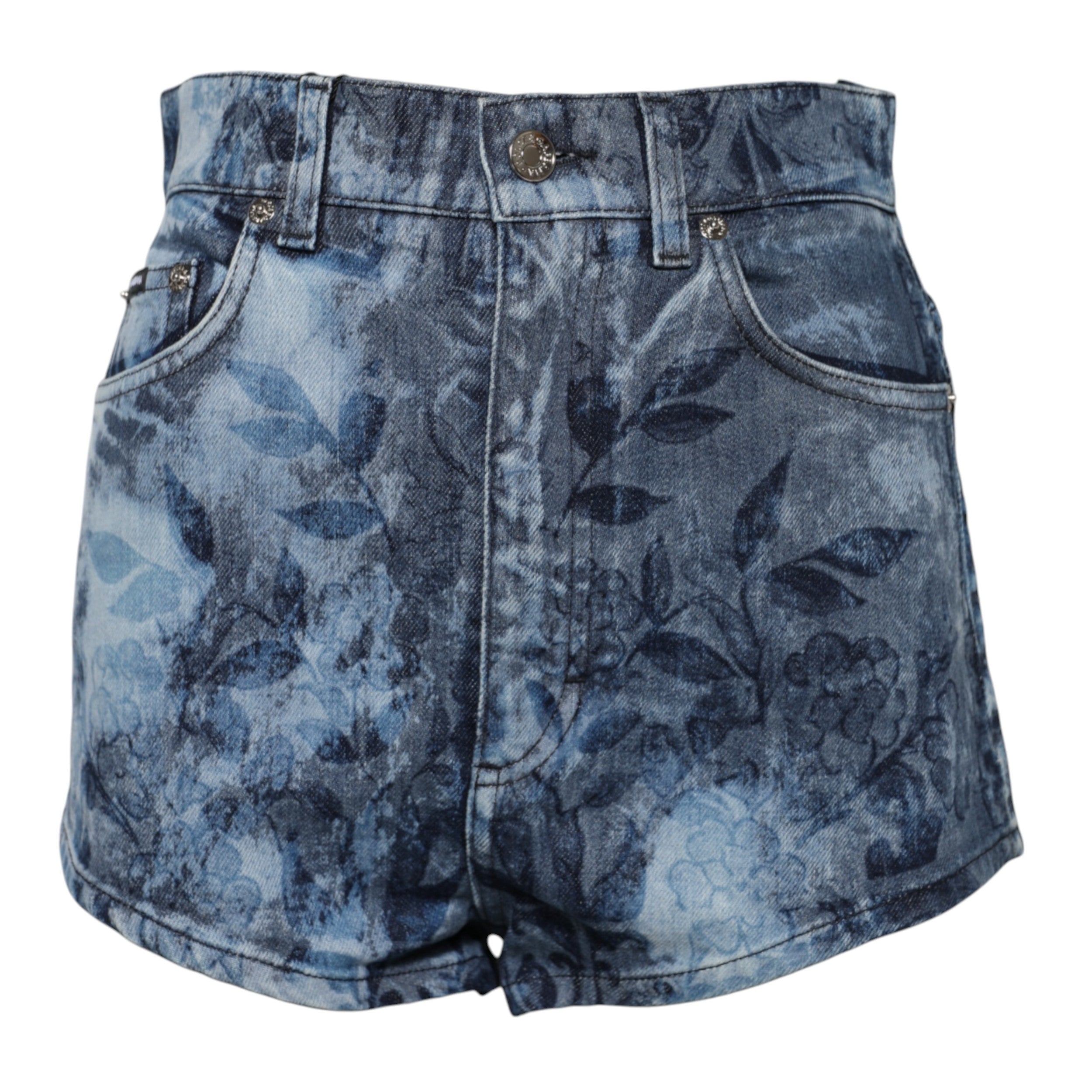 Dolce & Gabbana Blue Floral Print Denim Cotton Hot Pants Shorts-5