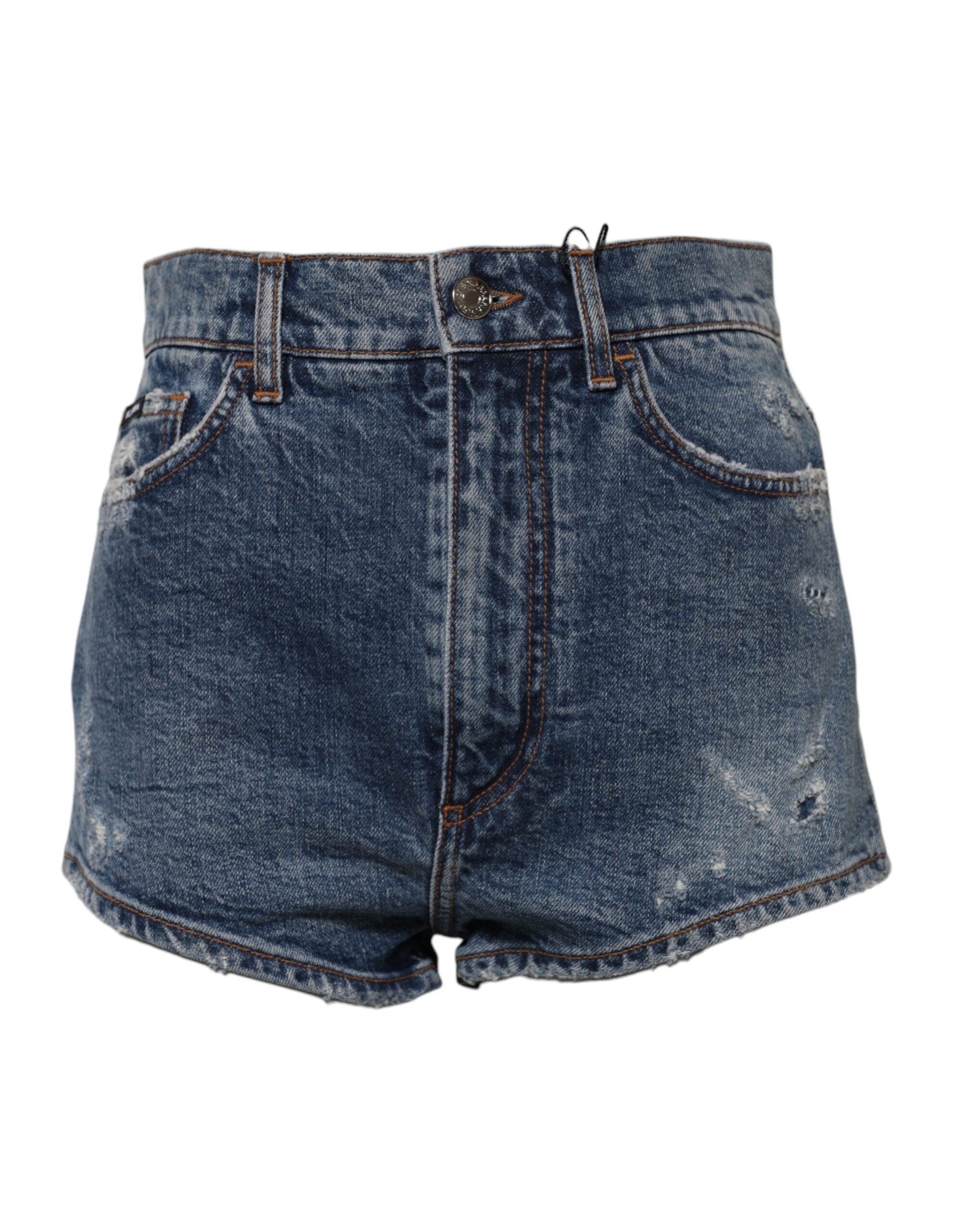 Dolce & Gabbana Blue Distressed Denim Cotton Hot Pants Shorts-1