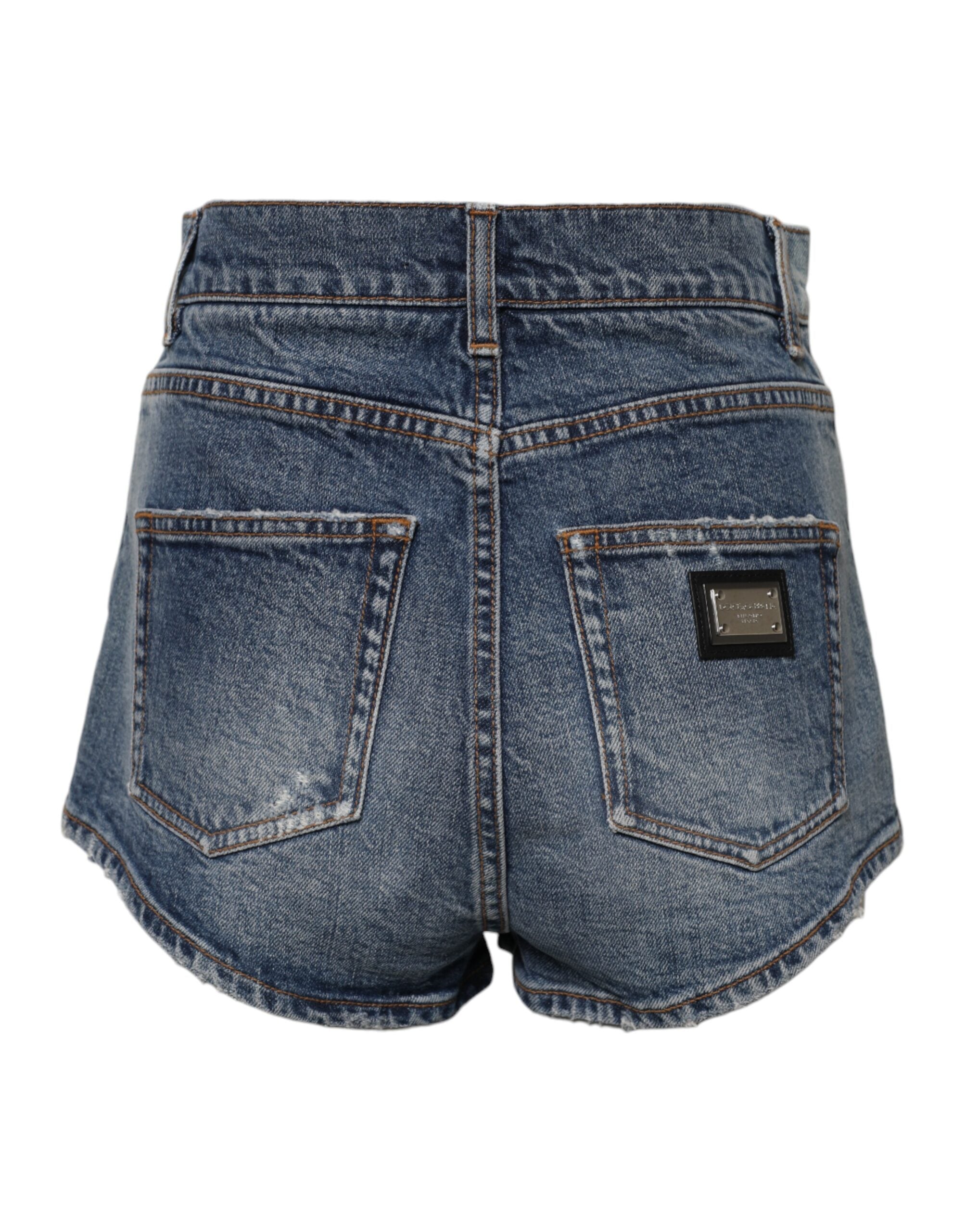Dolce & Gabbana Blue Distressed Denim Cotton Hot Pants Shorts-3