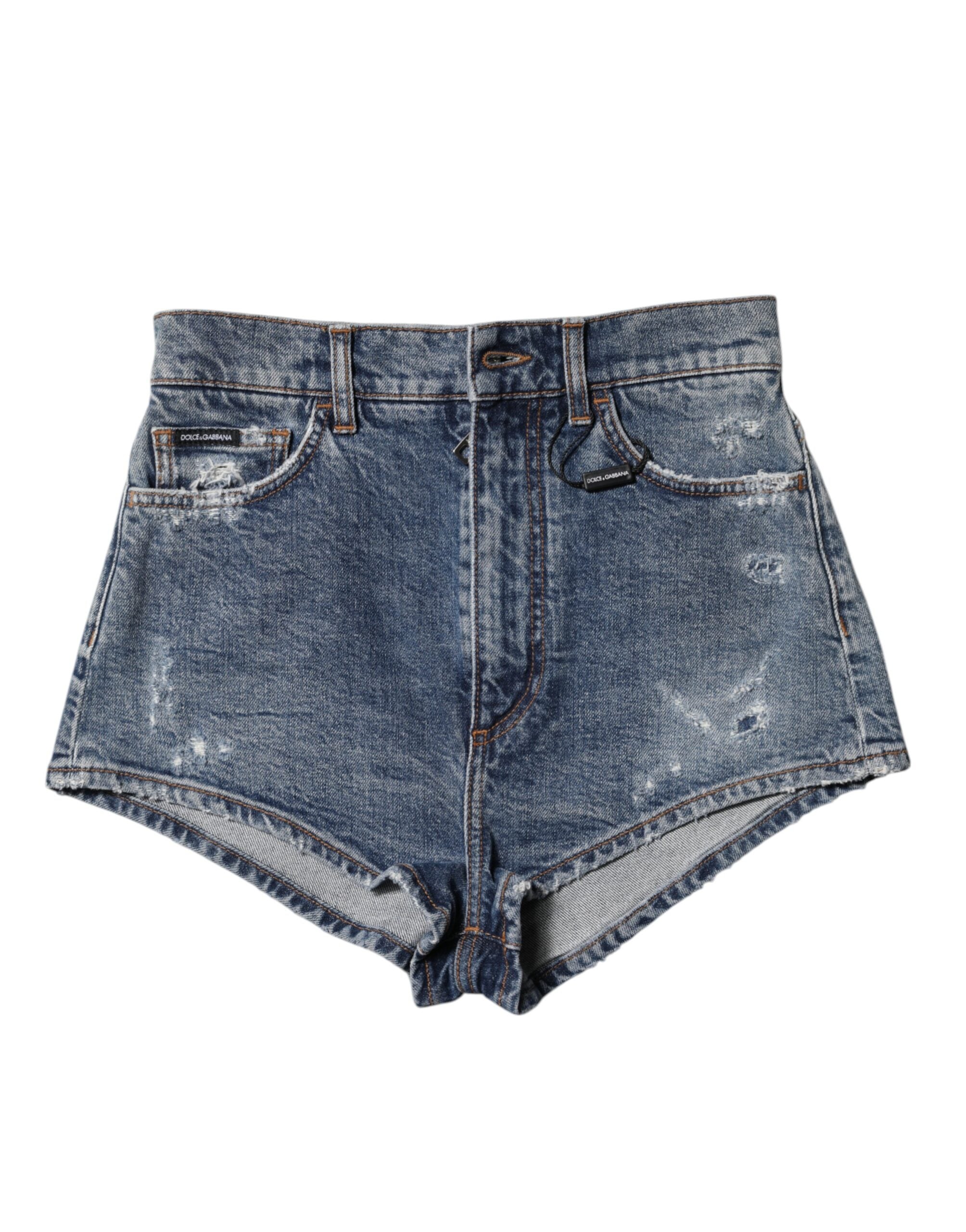 Dolce & Gabbana Blue Distressed Denim Cotton Hot Pants Shorts-5