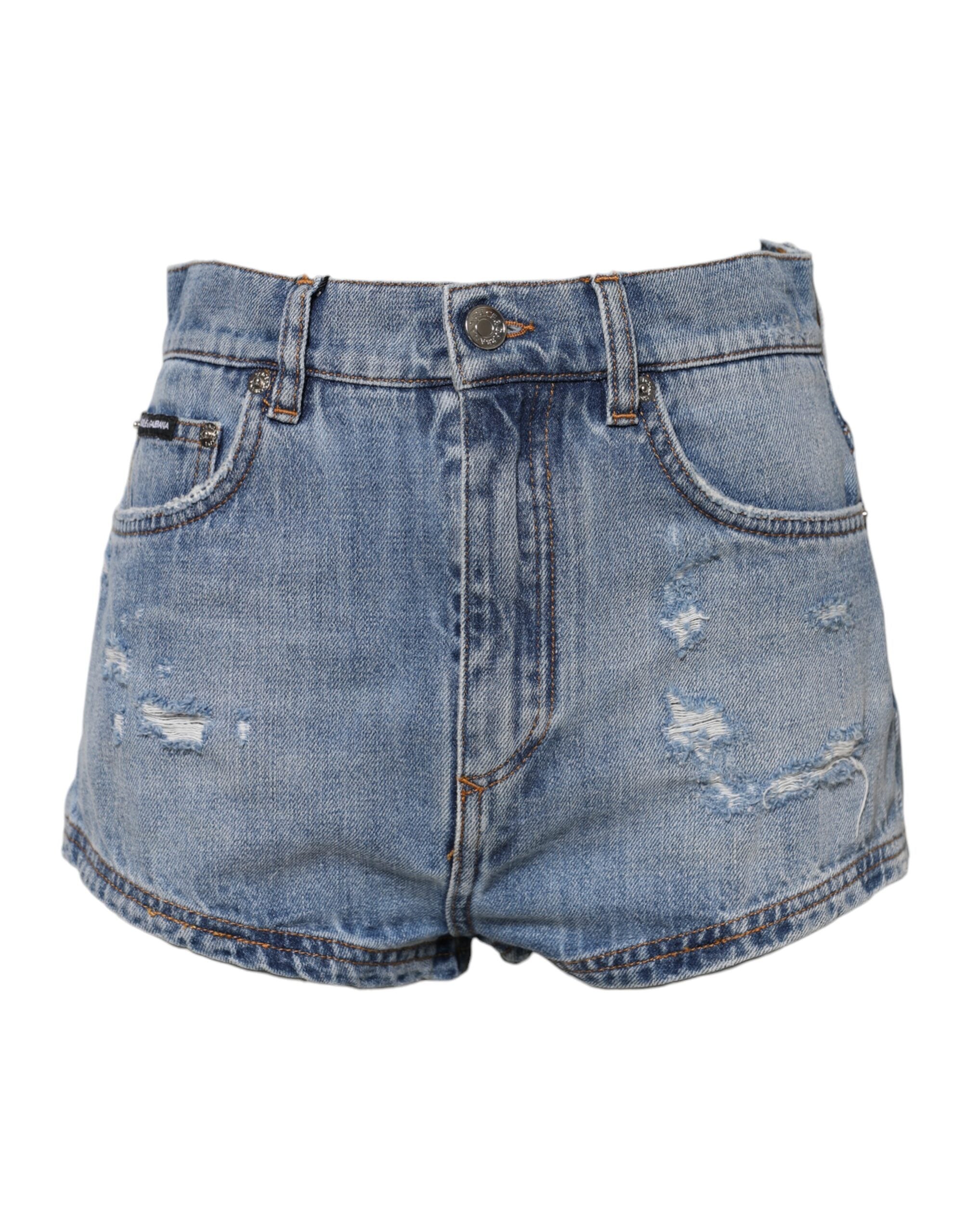 Dolce & Gabbana Blaue Logo-Plakette Denim Baumwolle Hot Pants Shorts-2