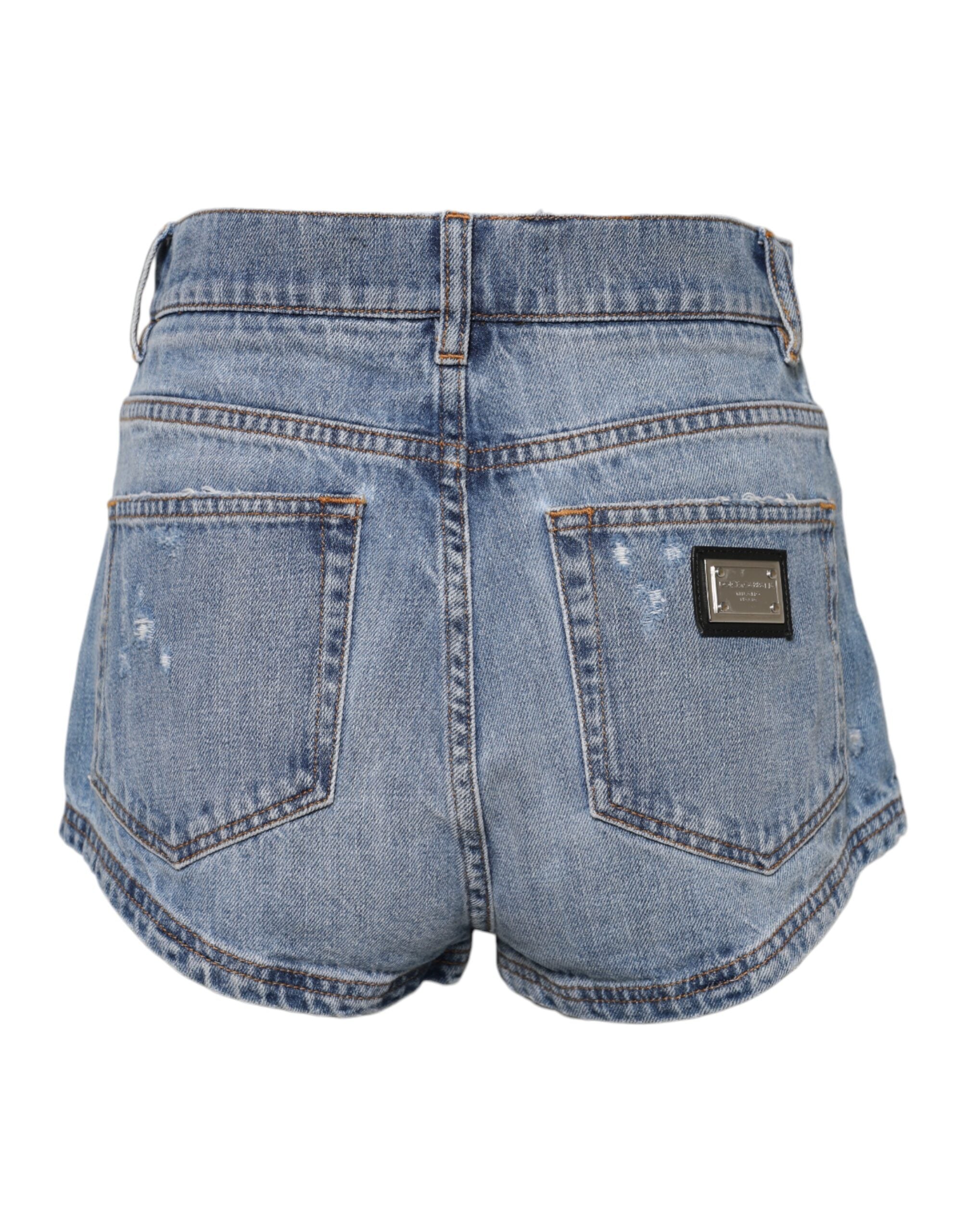 Dolce & Gabbana Blaue Logo-Plakette Denim Baumwolle Hot Pants Shorts-3