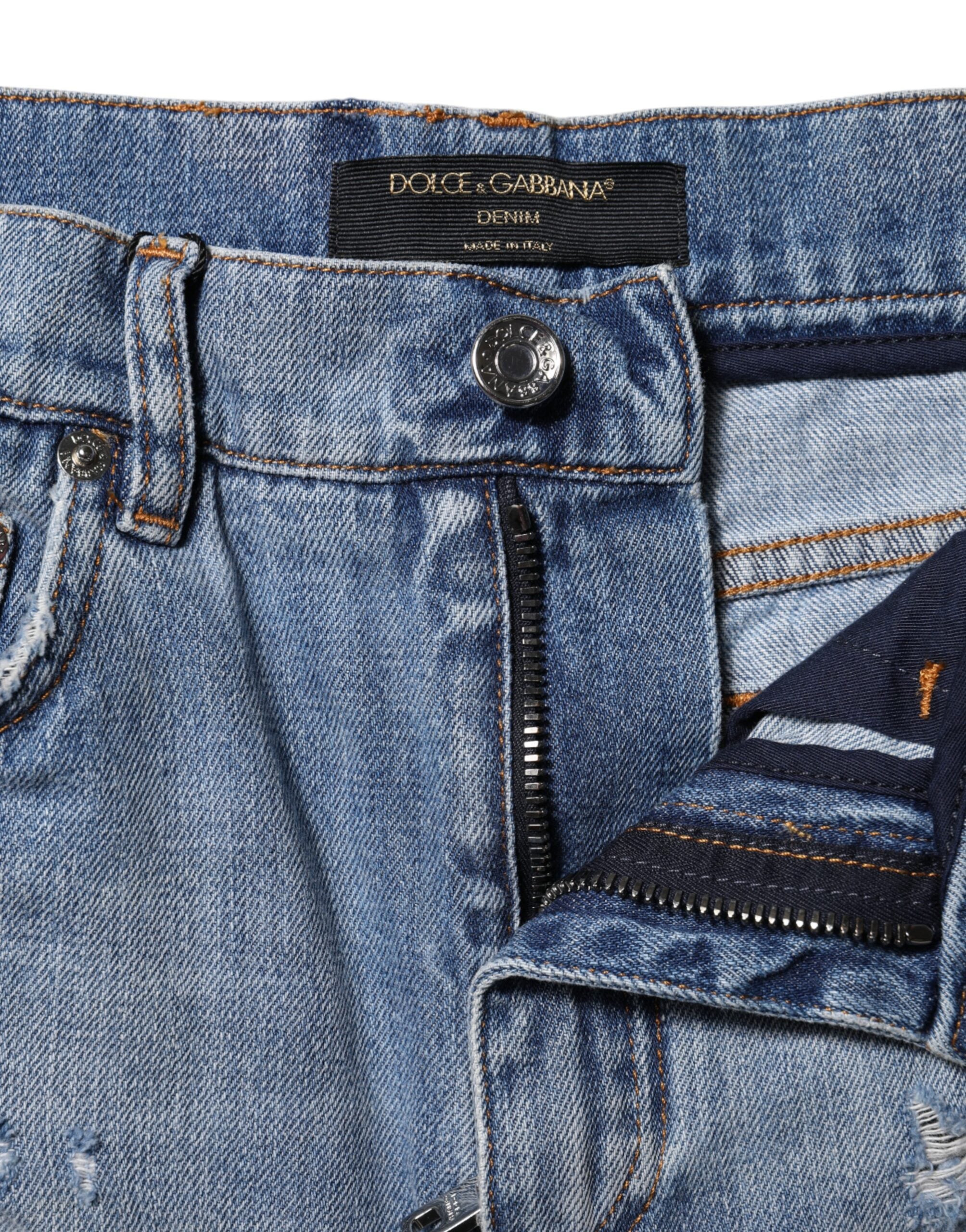 Dolce & Gabbana Blaue Logo-Plakette Denim Baumwolle Hot Pants Shorts-4