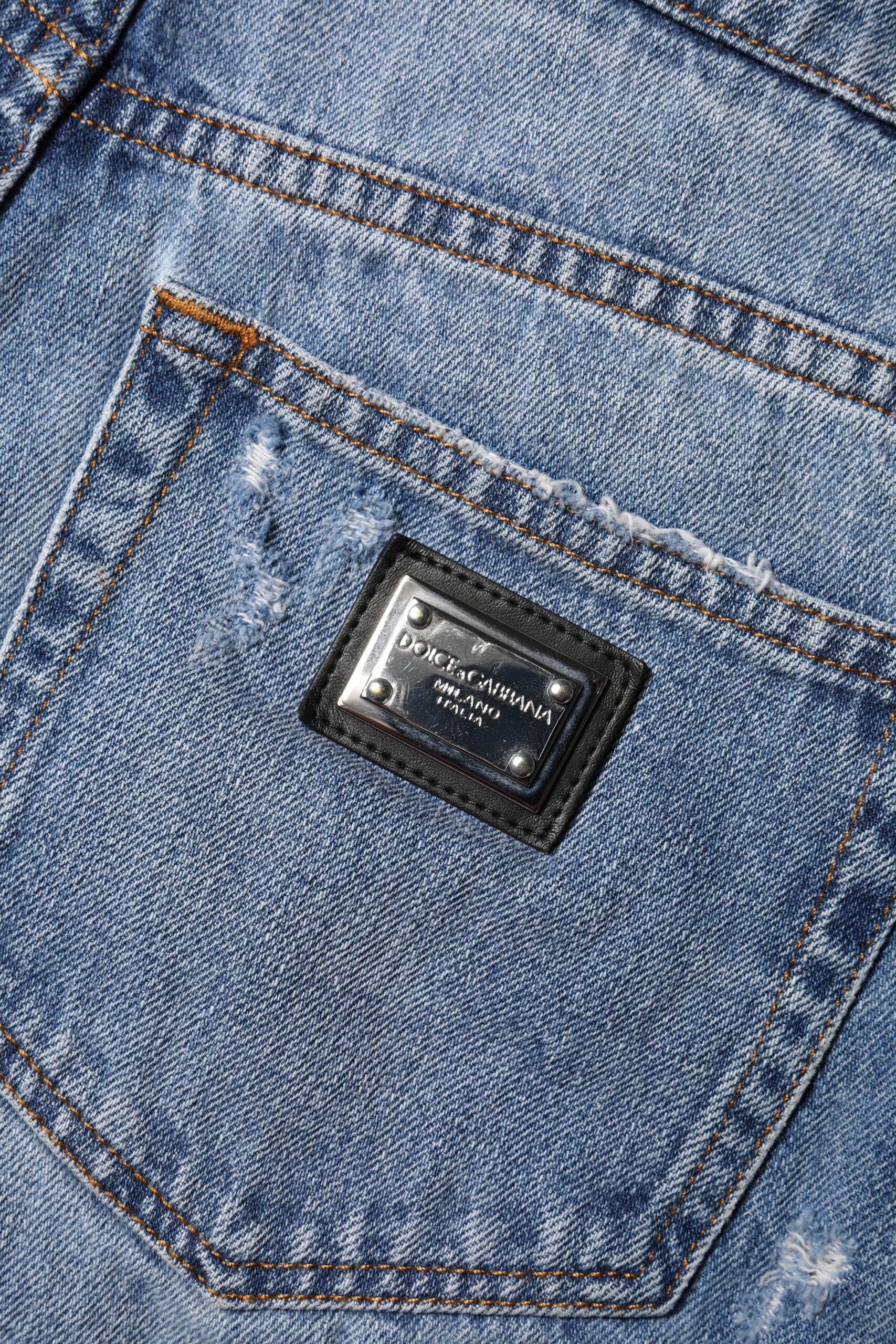 Dolce & Gabbana Blaue Logo-Plakette Denim Baumwolle Hot Pants Shorts-5