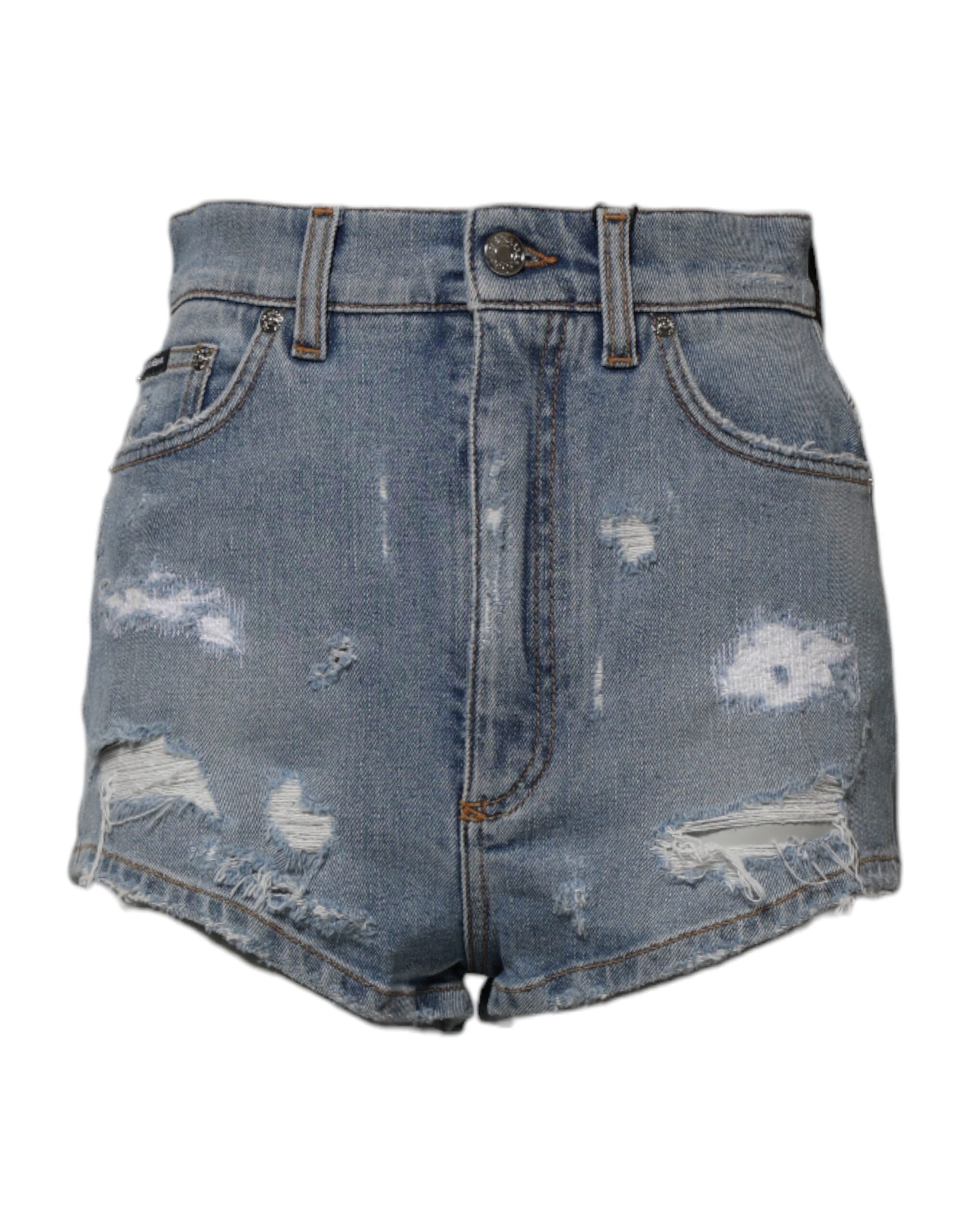 Dolce & Gabbana Blue Distressed Denim Cotton Hot Pants Shorts-1