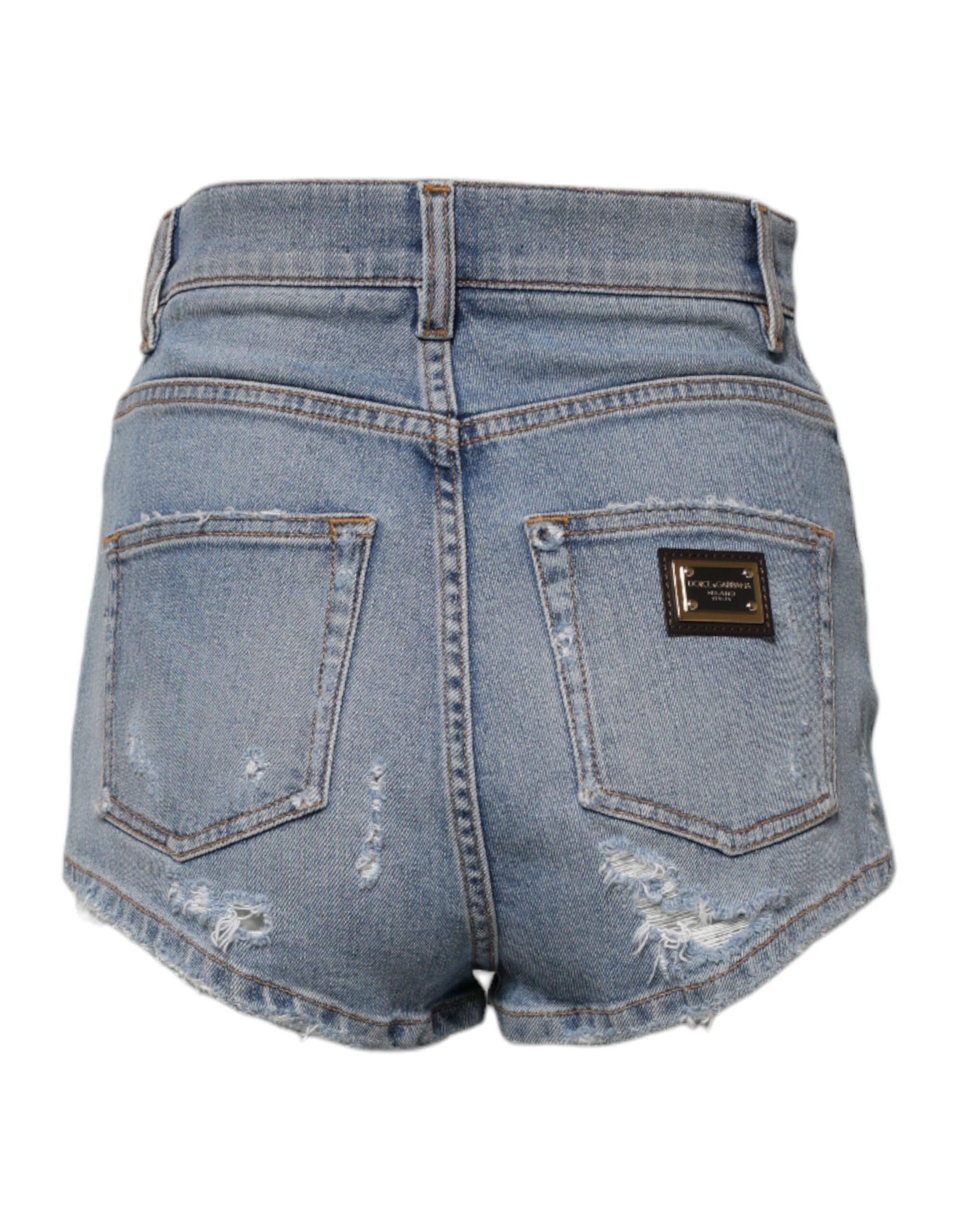 Dolce & Gabbana Blue Distressed Denim Cotton Hot Pants Shorts-3