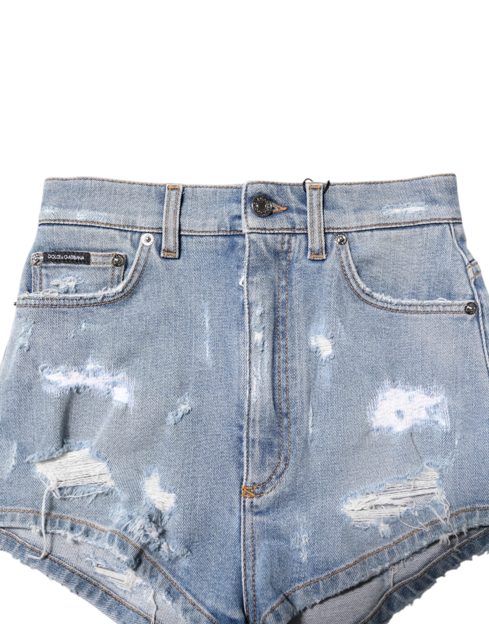 Dolce & Gabbana Blue Distressed Denim Cotton Hot Pants Shorts-4