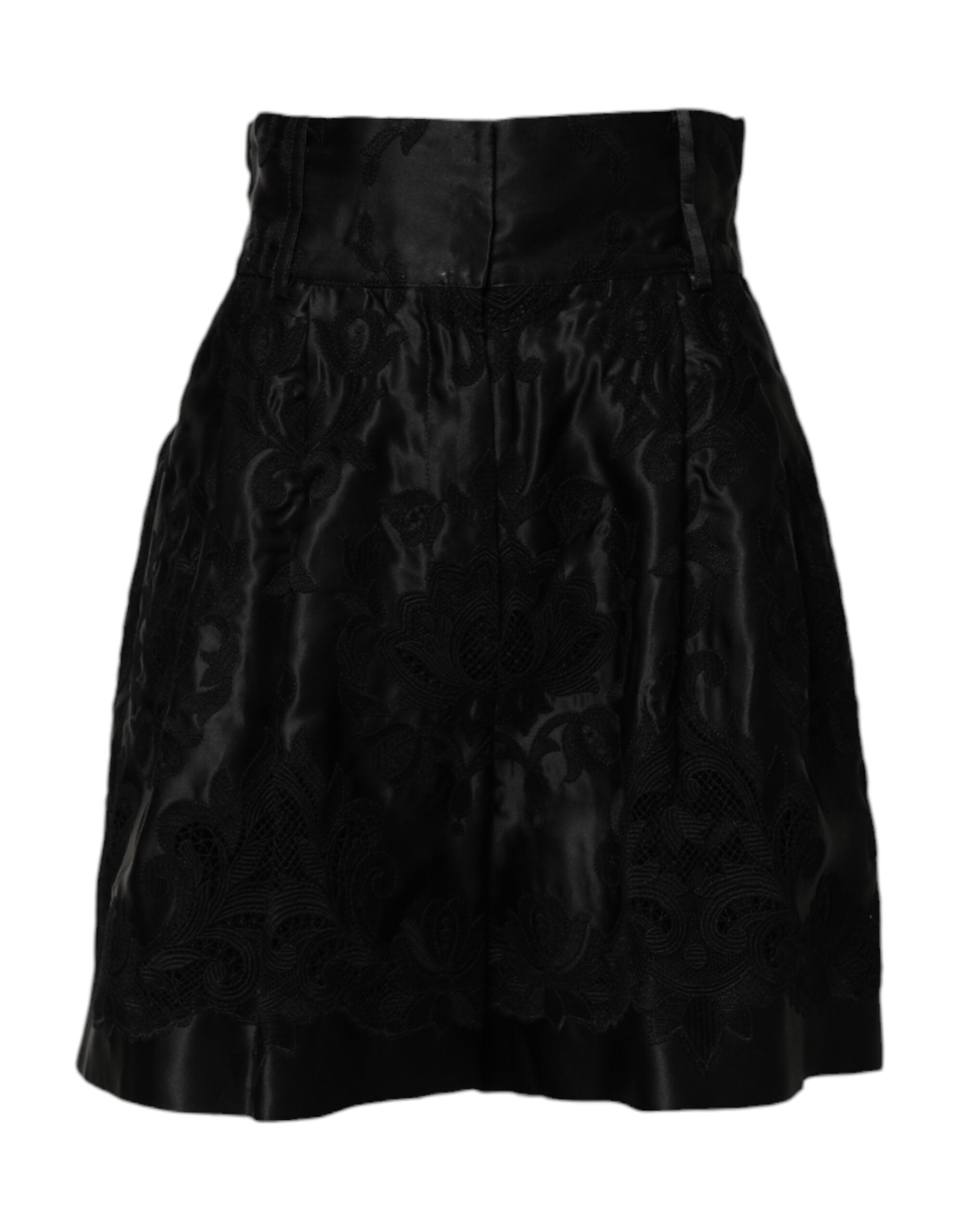 Dolce & Gabbana Schwarze Seidenshorts mit Blumenstickerei und hoher Taille-2