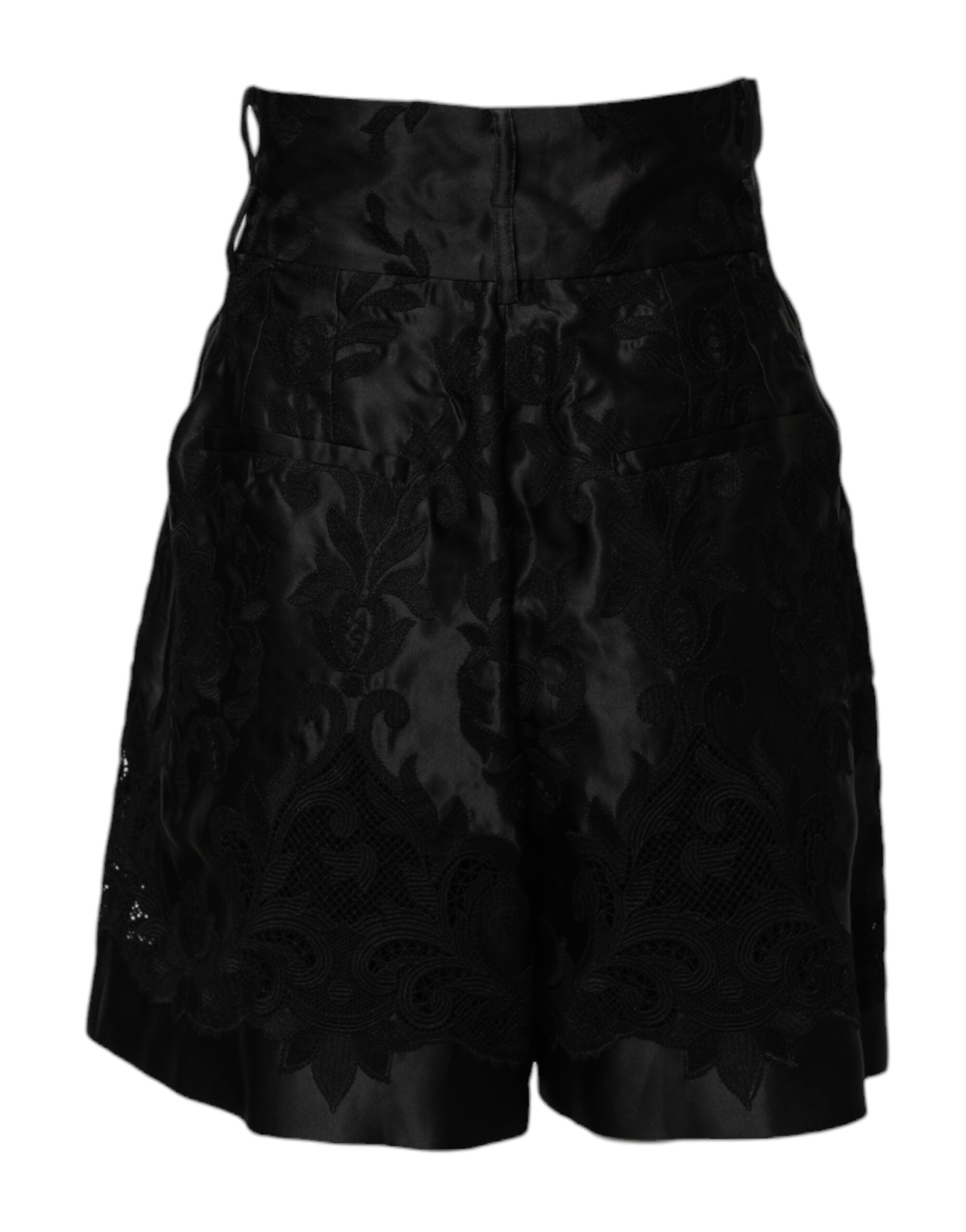 Dolce & Gabbana Schwarze Seidenshorts mit Blumenstickerei und hoher Taille-3