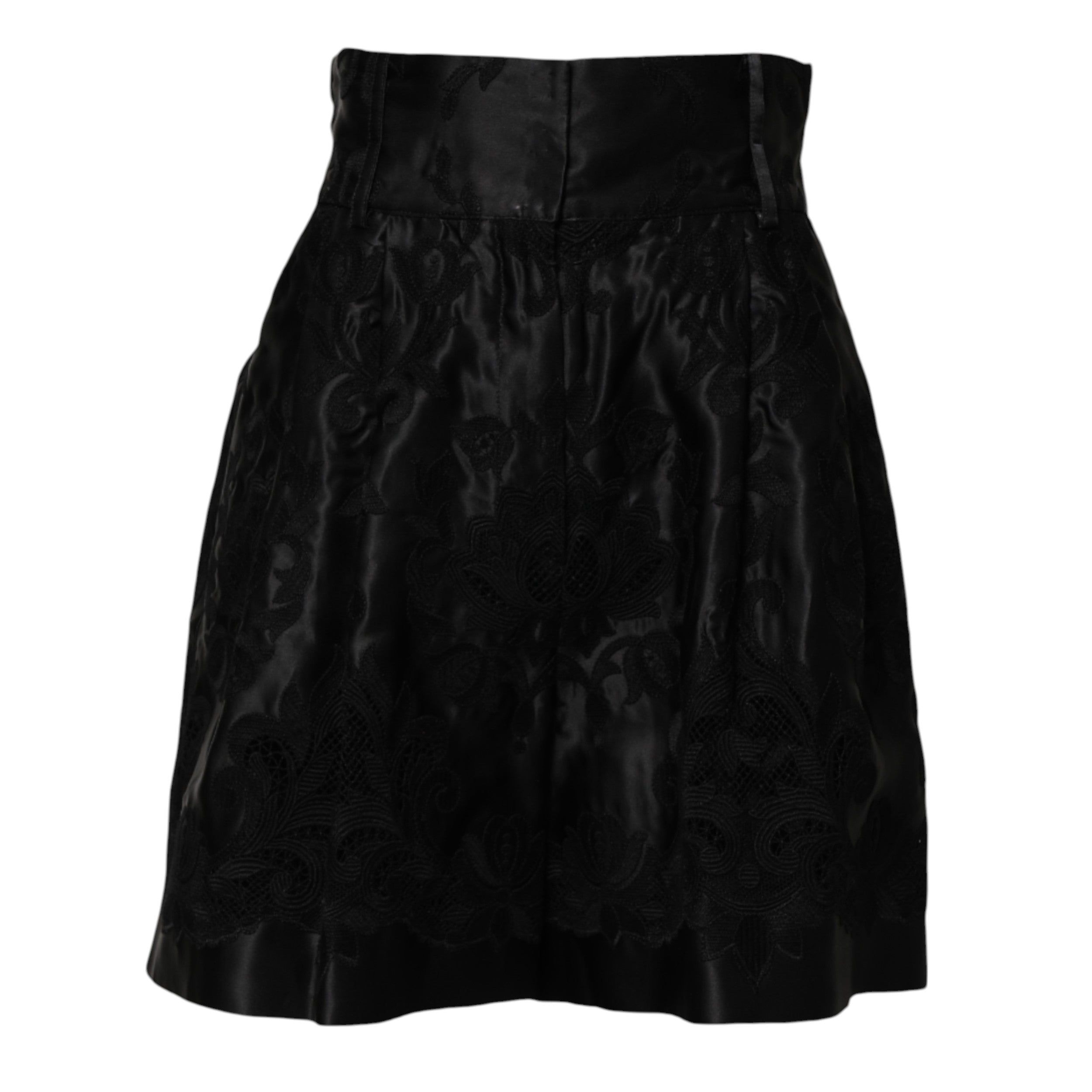 Dolce & Gabbana Schwarze Seidenshorts mit Blumenstickerei und hoher Taille-5