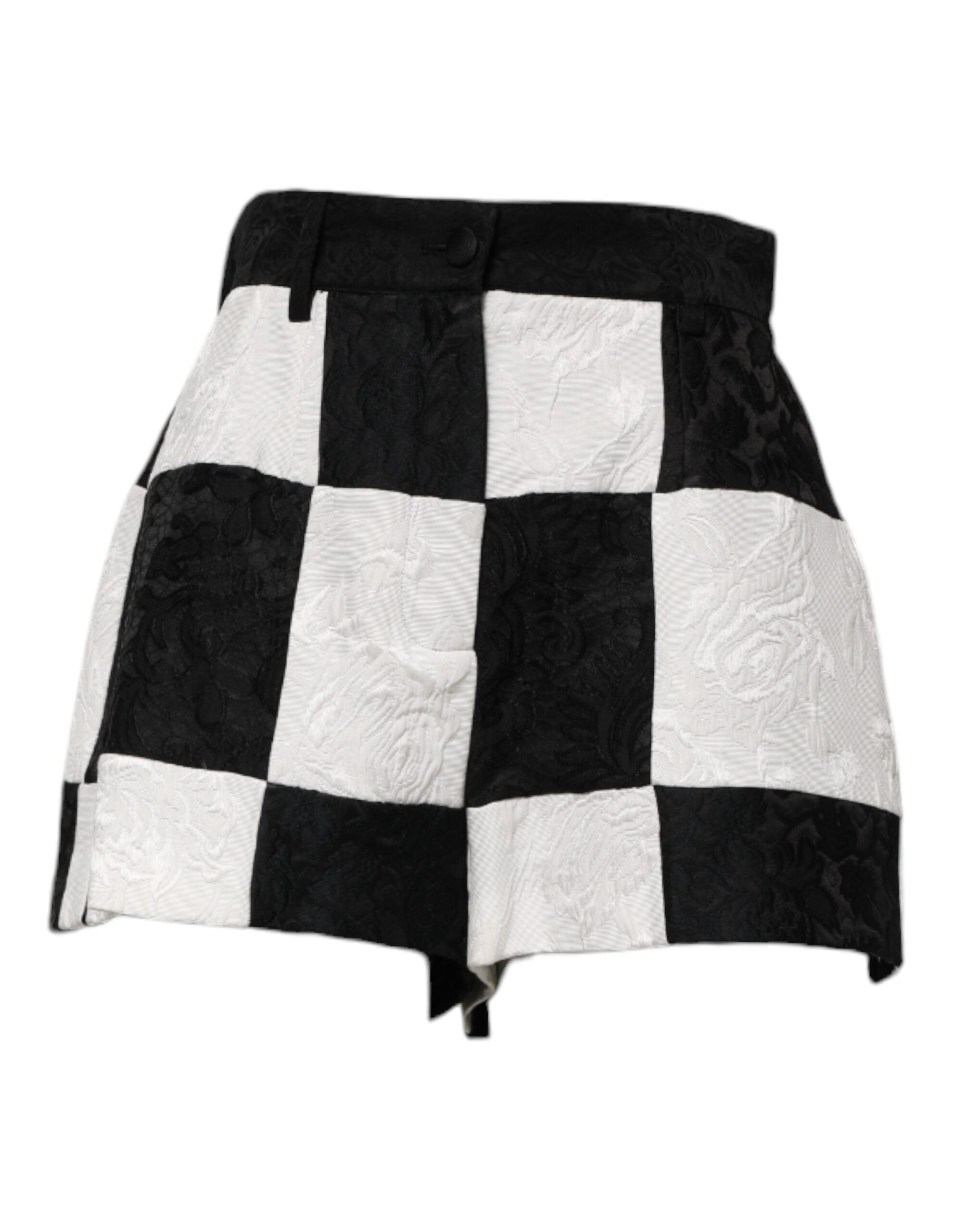 Dolce & Gabbana Black White Floral Brocade Hot Pants Shorts-1