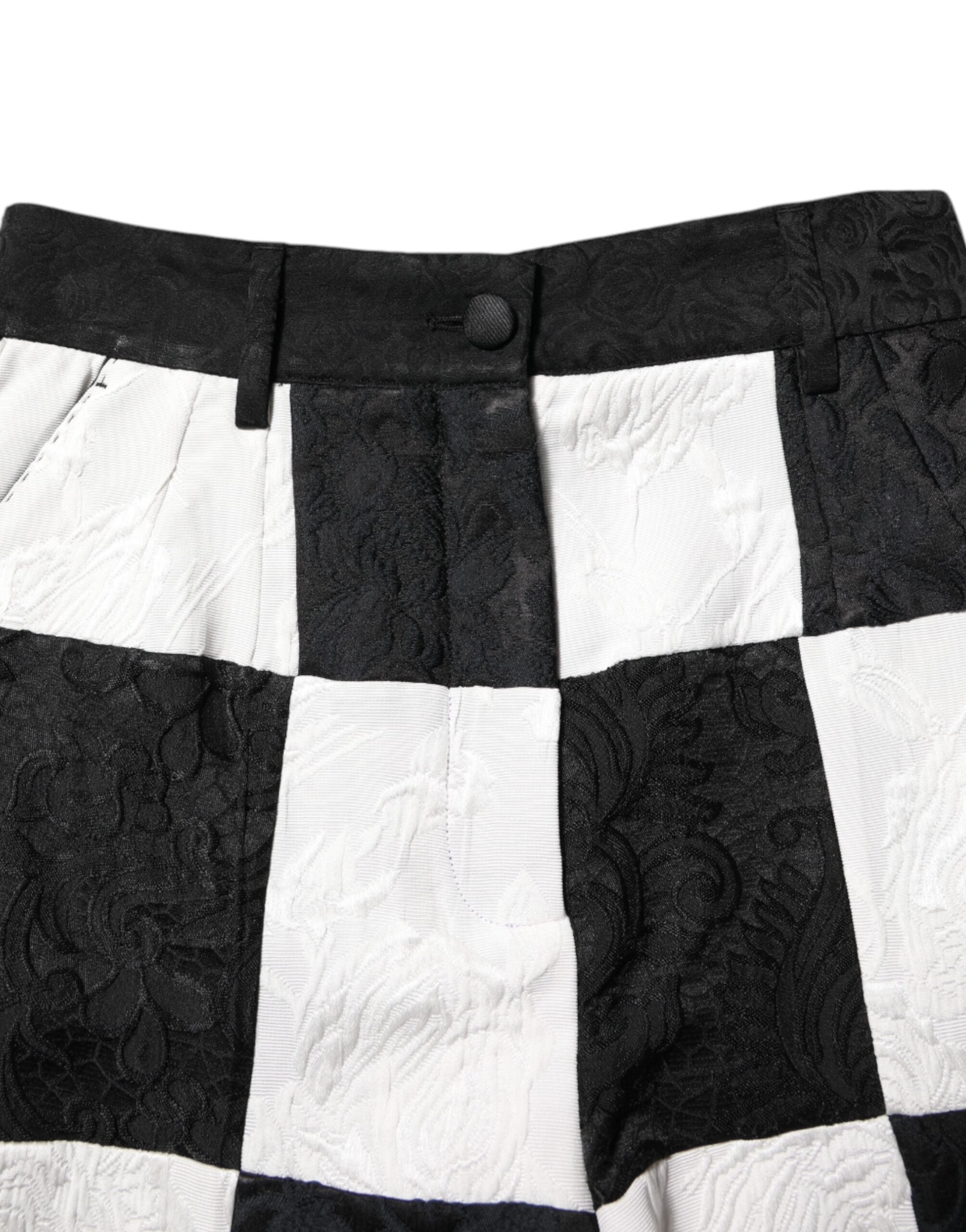 Dolce & Gabbana Black White Floral Brocade Hot Pants Shorts-4