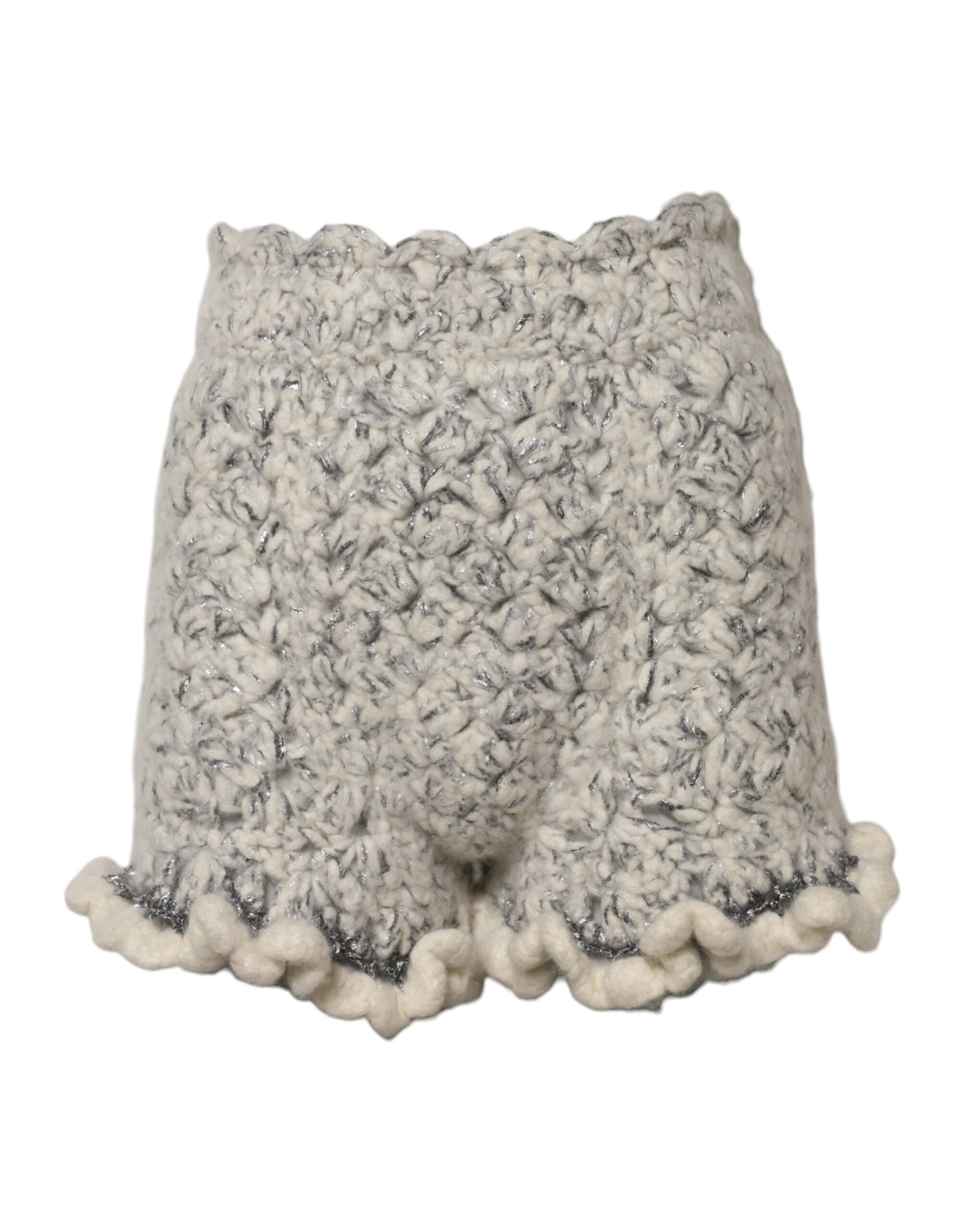 Dolce & Gabbana Pantalones cortos anudados de cachemira y punto bouclé metalizado-1