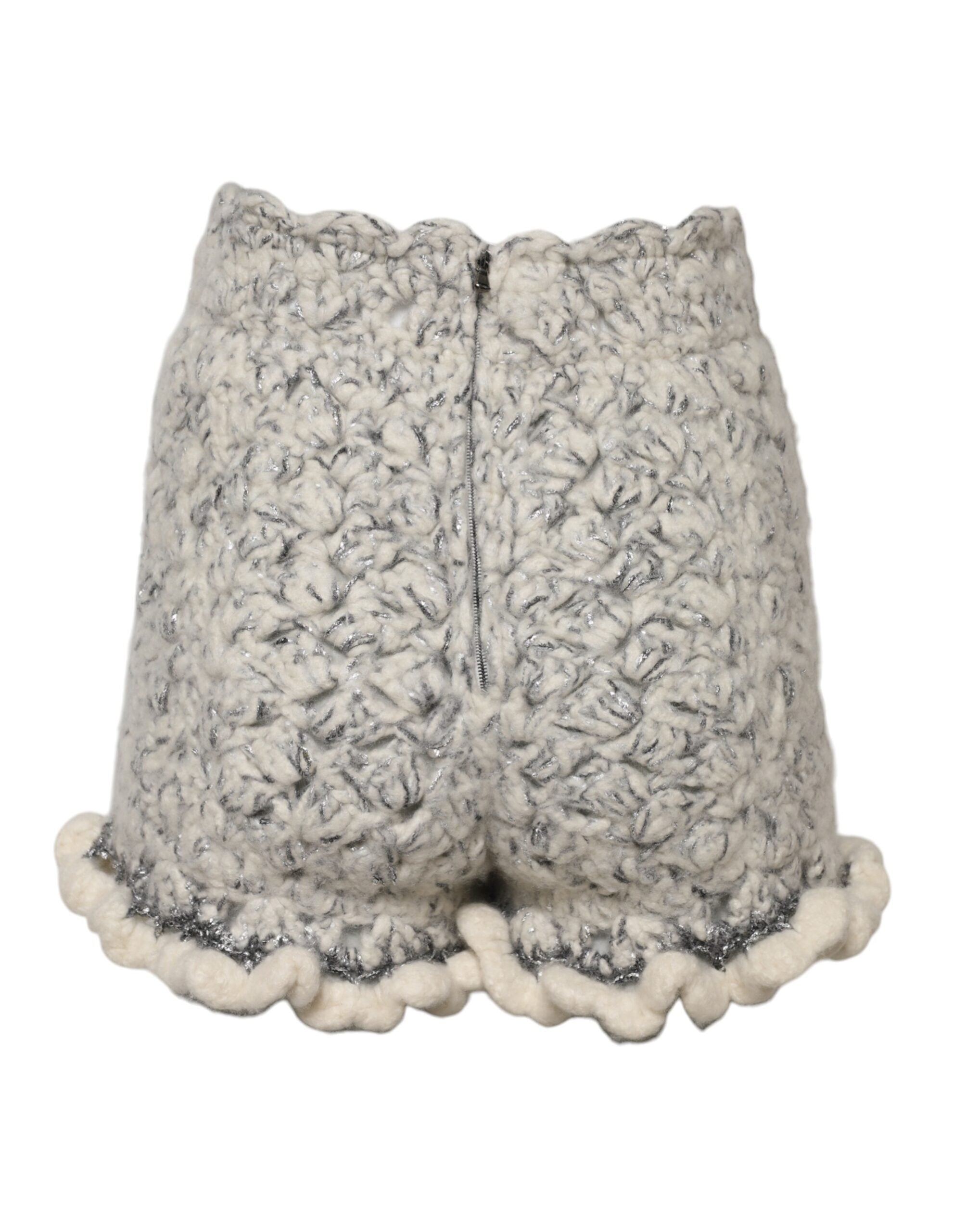 Dolce & Gabbana Pantalones cortos anudados de cachemira y punto bouclé metalizado-3
