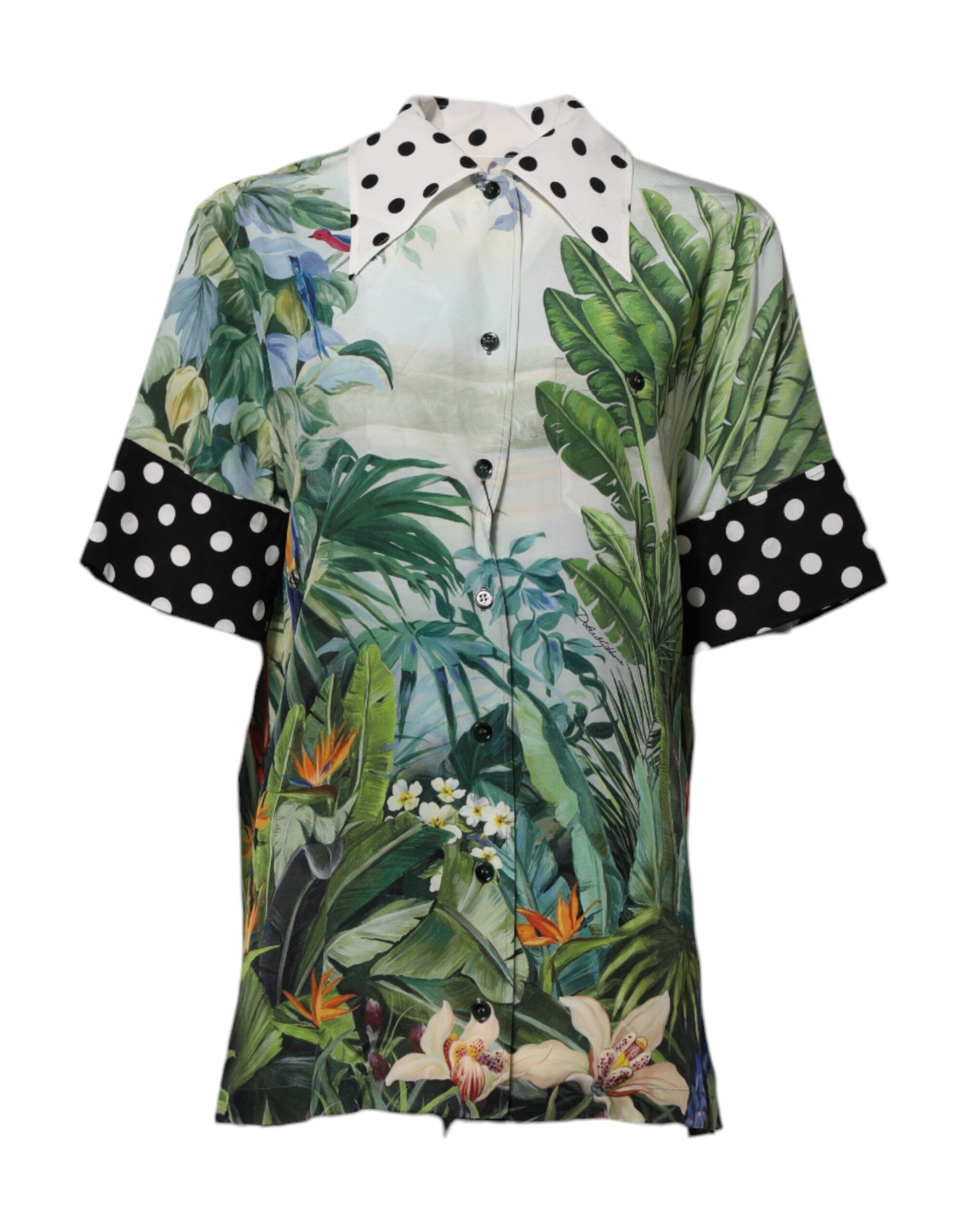 Camisa de seda con cuello y estampado multicolor de Dolce & Gabbana-1