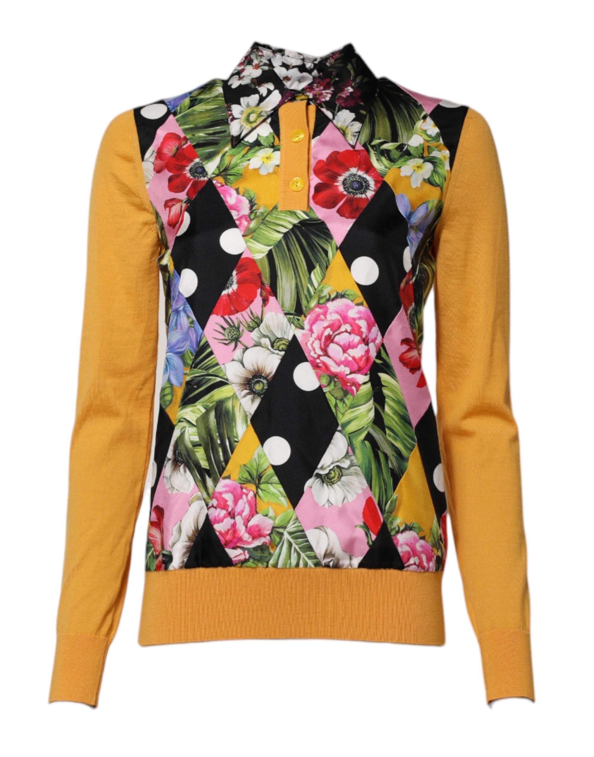 Dolce & Gabbana Multicolor Floral Long Sleeves Polo Top-2