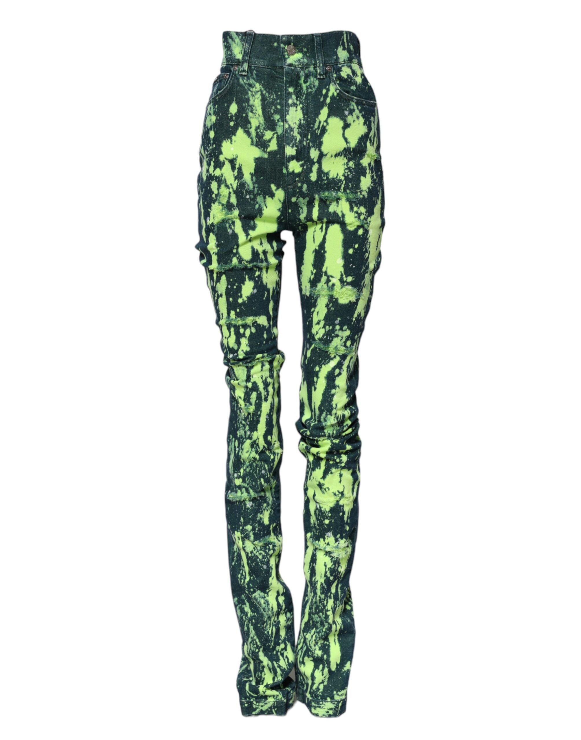 Dolce & Gabbana Green Color Splash High-Waisted Denim Jeans-2
