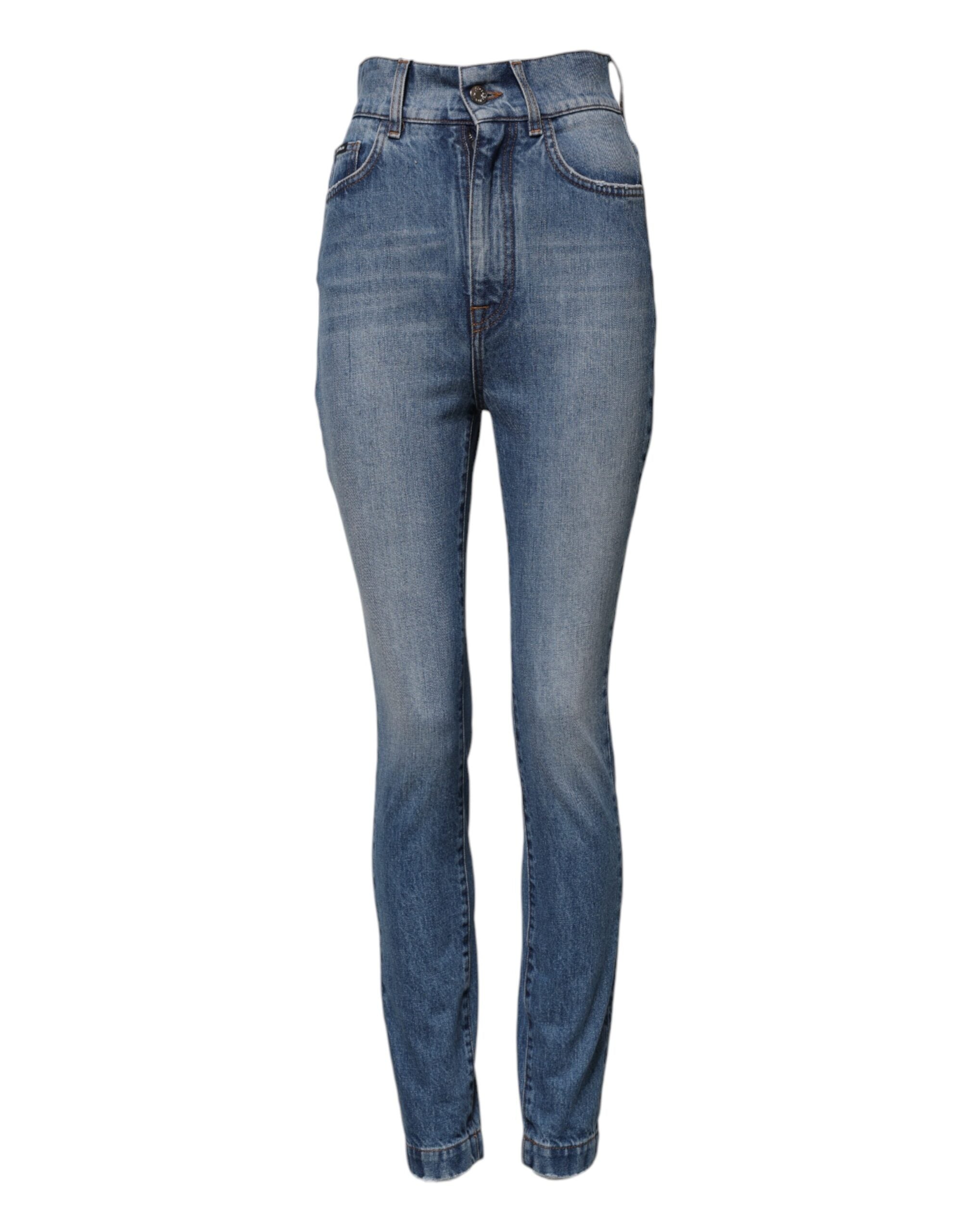 Dolce & Gabbana Blau gewaschene Skinny Denim Jeans mit hoher Taille-1