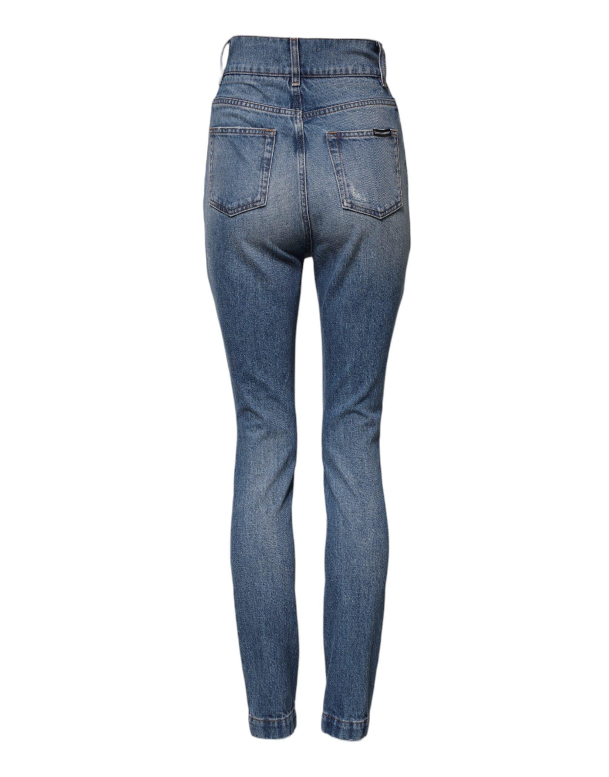 Dolce & Gabbana Blau gewaschene Skinny Denim Jeans mit hoher Taille-3