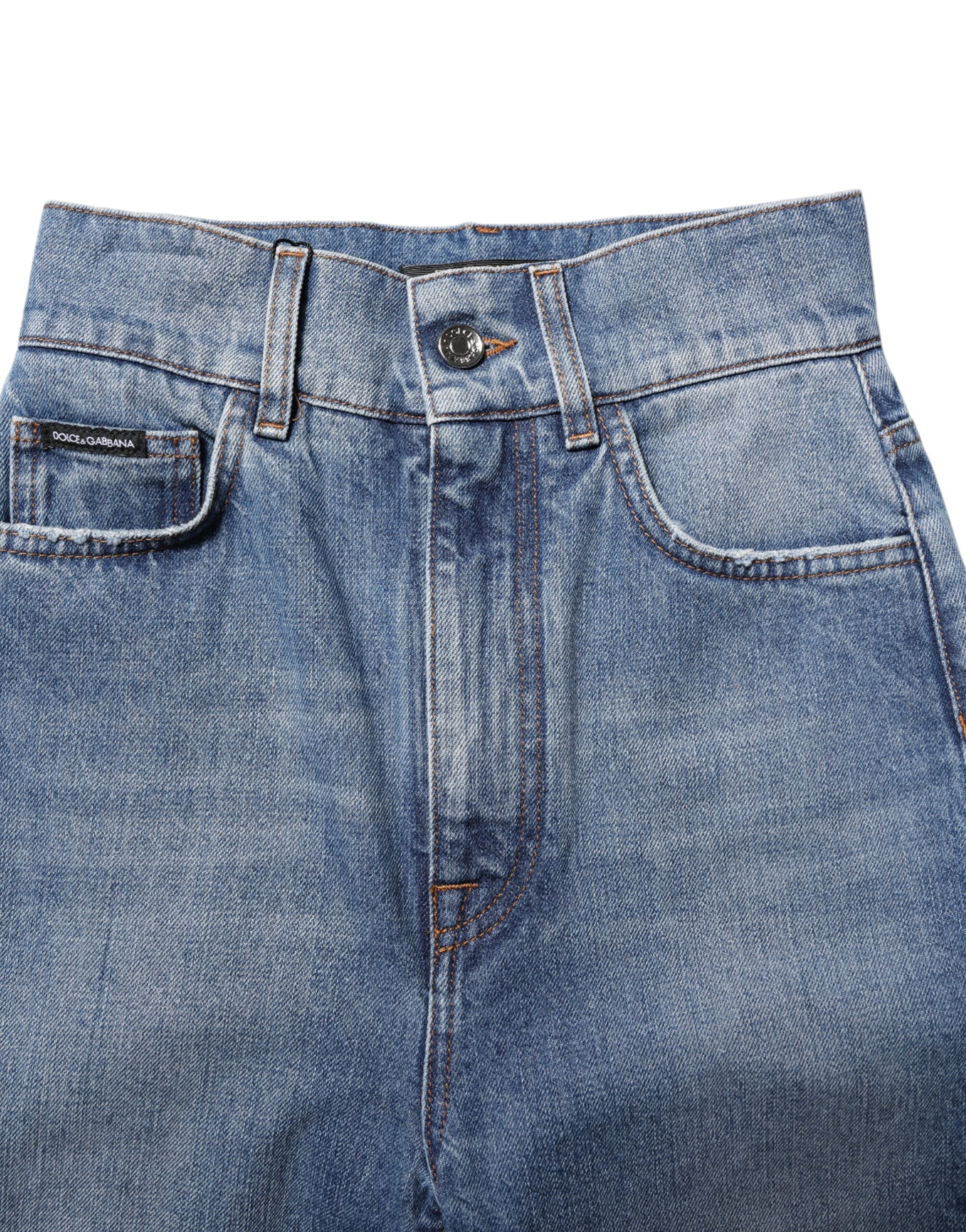Dolce & Gabbana Blau gewaschene Skinny Denim Jeans mit hoher Taille-4