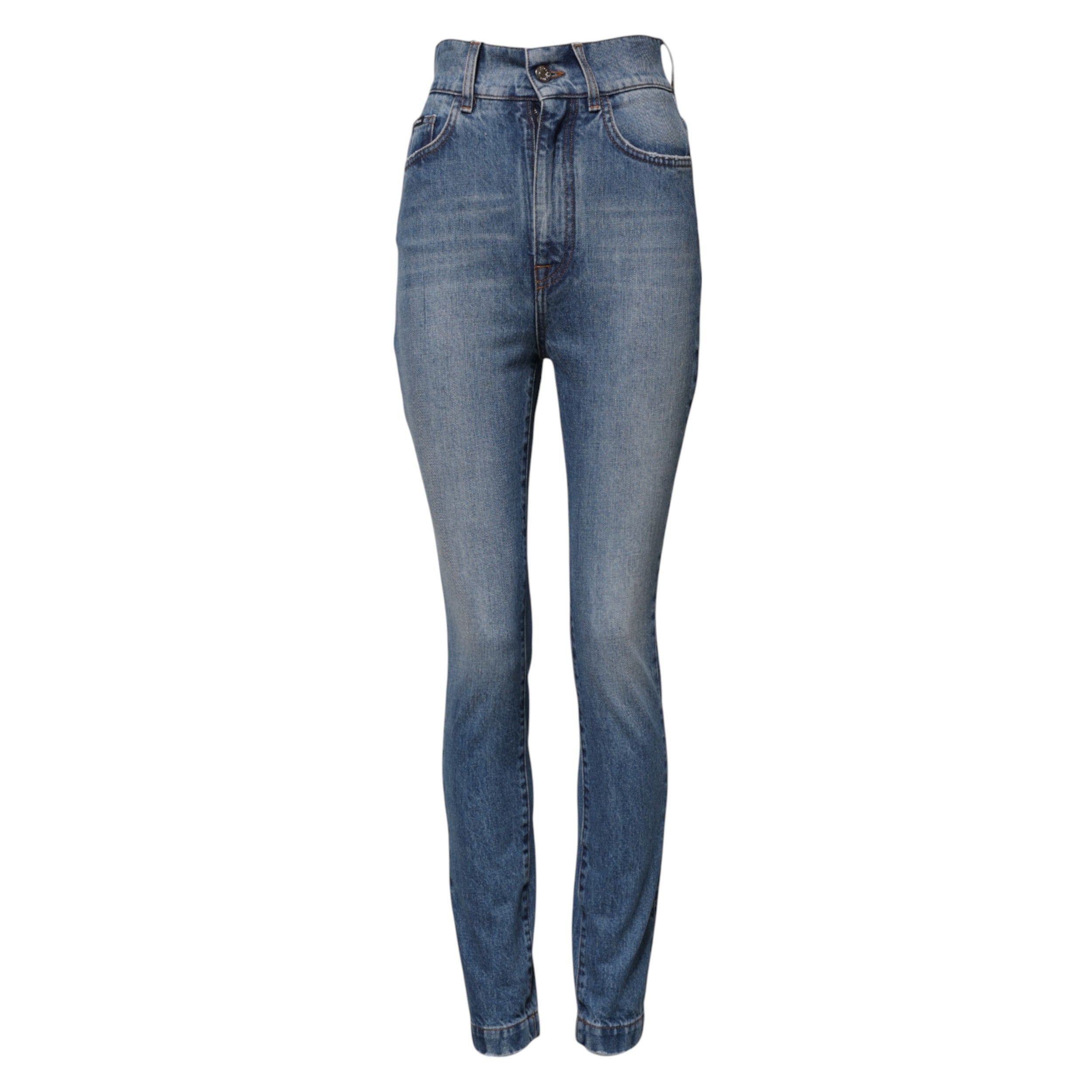 Dolce & Gabbana Blau gewaschene Skinny Denim Jeans mit hoher Taille-5