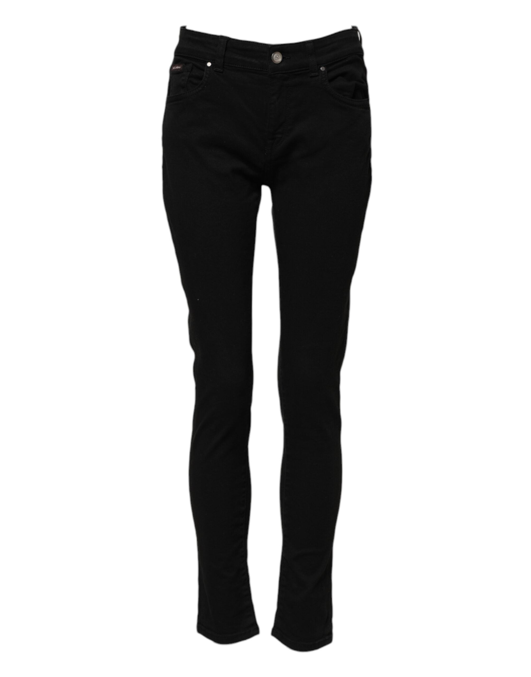 Dolce & Gabbana Black Cotton Logo Skinny Mid Waist Denim Jeans-2
