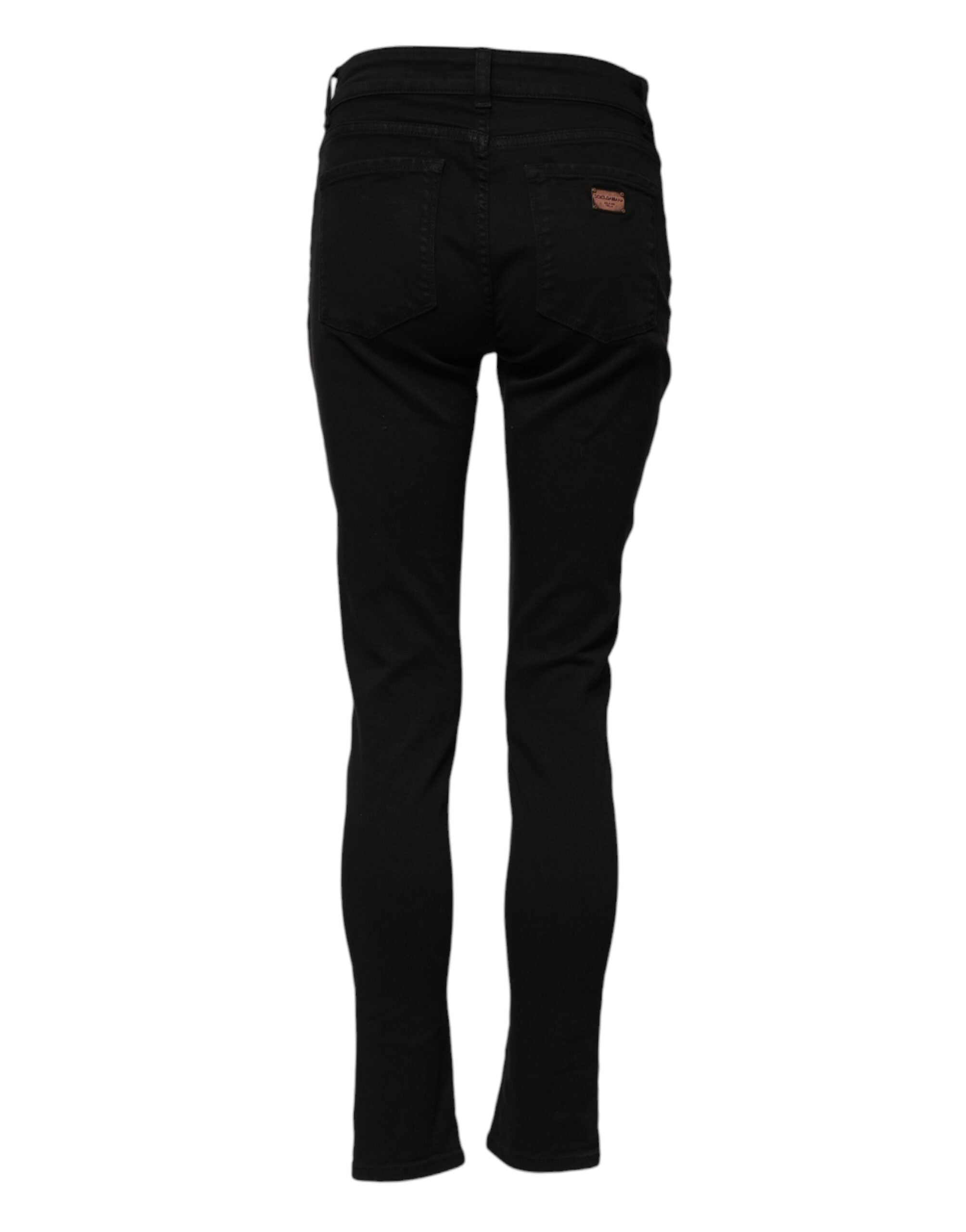 Dolce & Gabbana Black Cotton Logo Skinny Mid Waist Denim Jeans-3