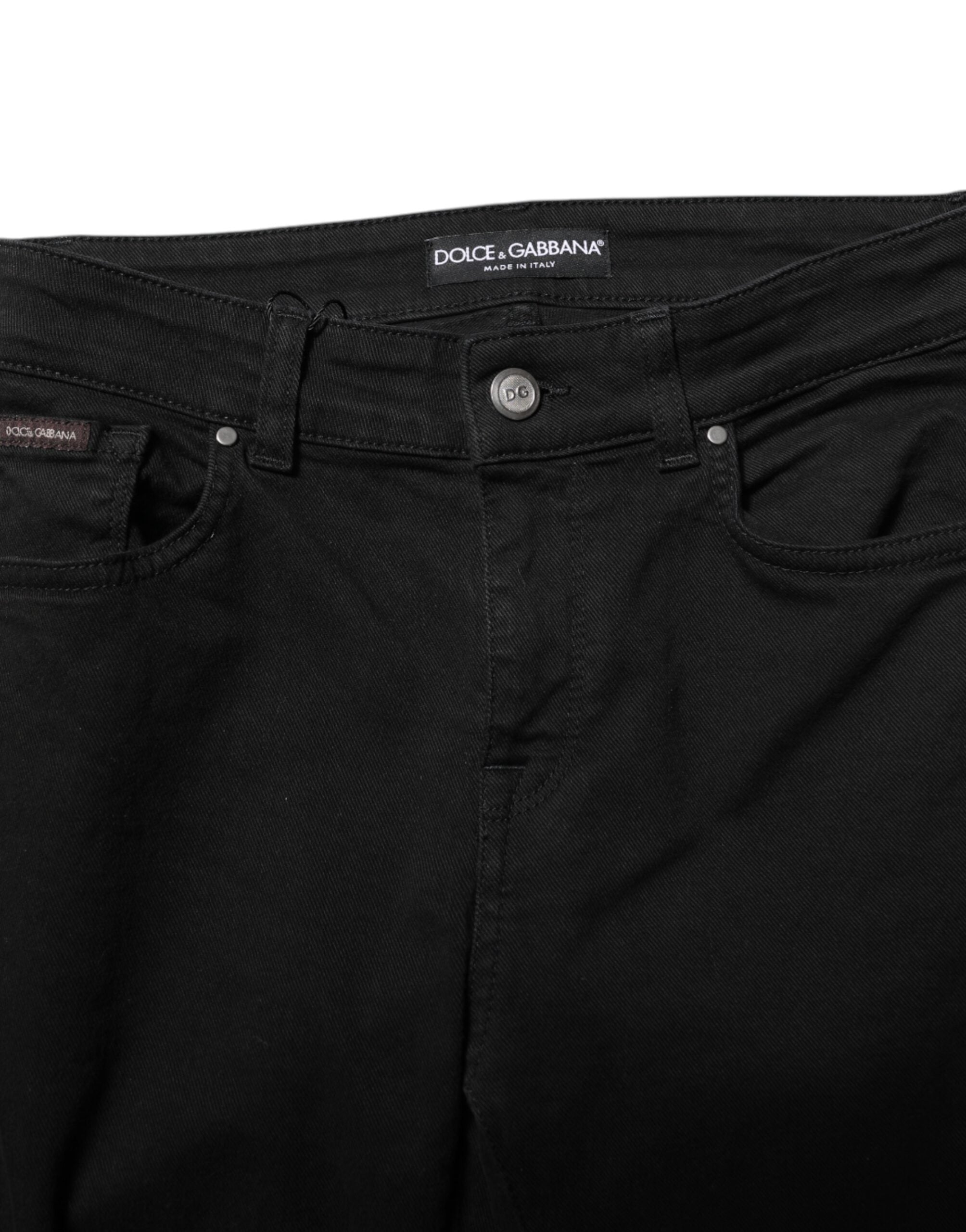 Dolce & Gabbana Black Cotton Logo Skinny Mid Waist Denim Jeans-4