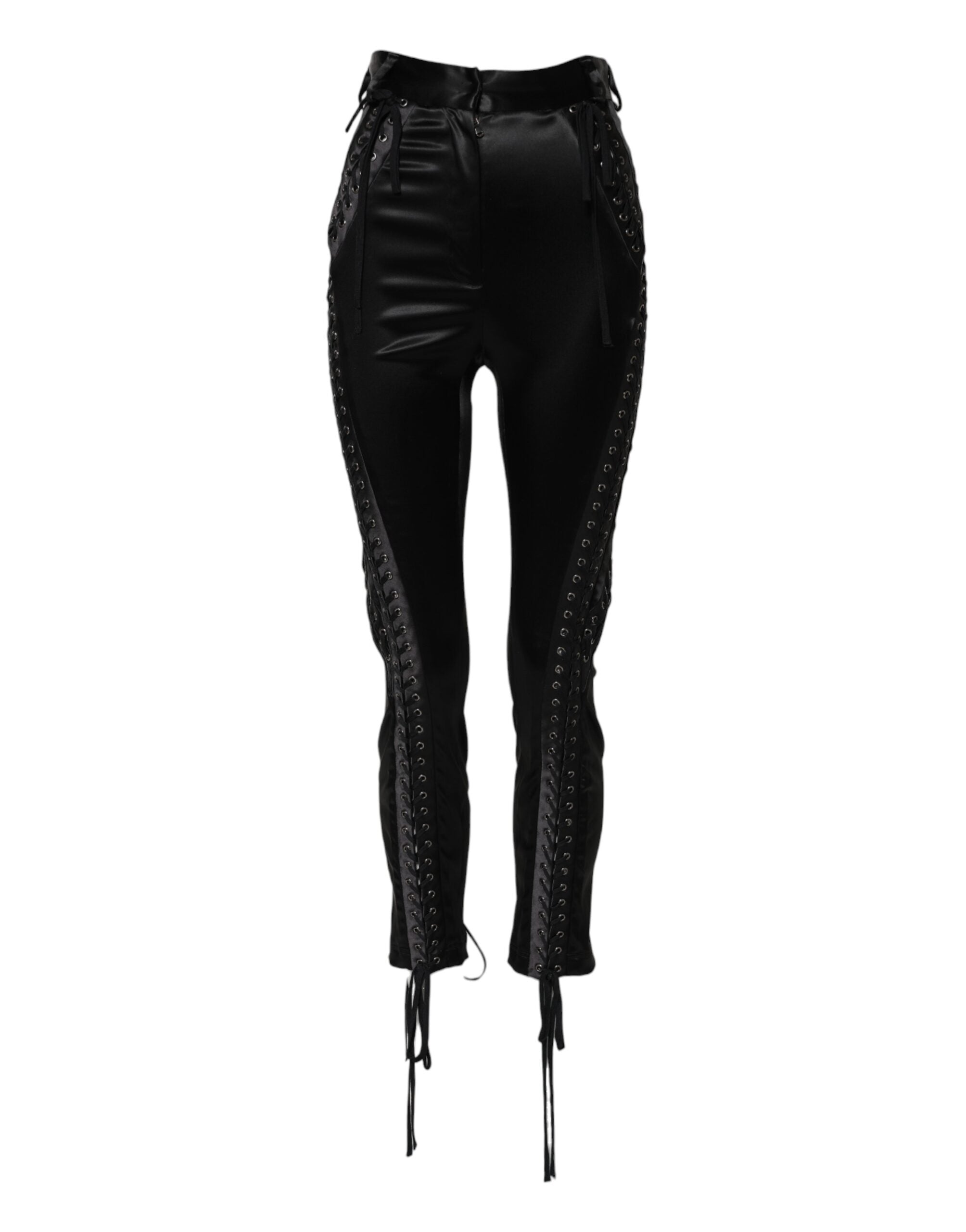 Dolce & Gabbana Black skinny trousers with high waist and lace details-2
