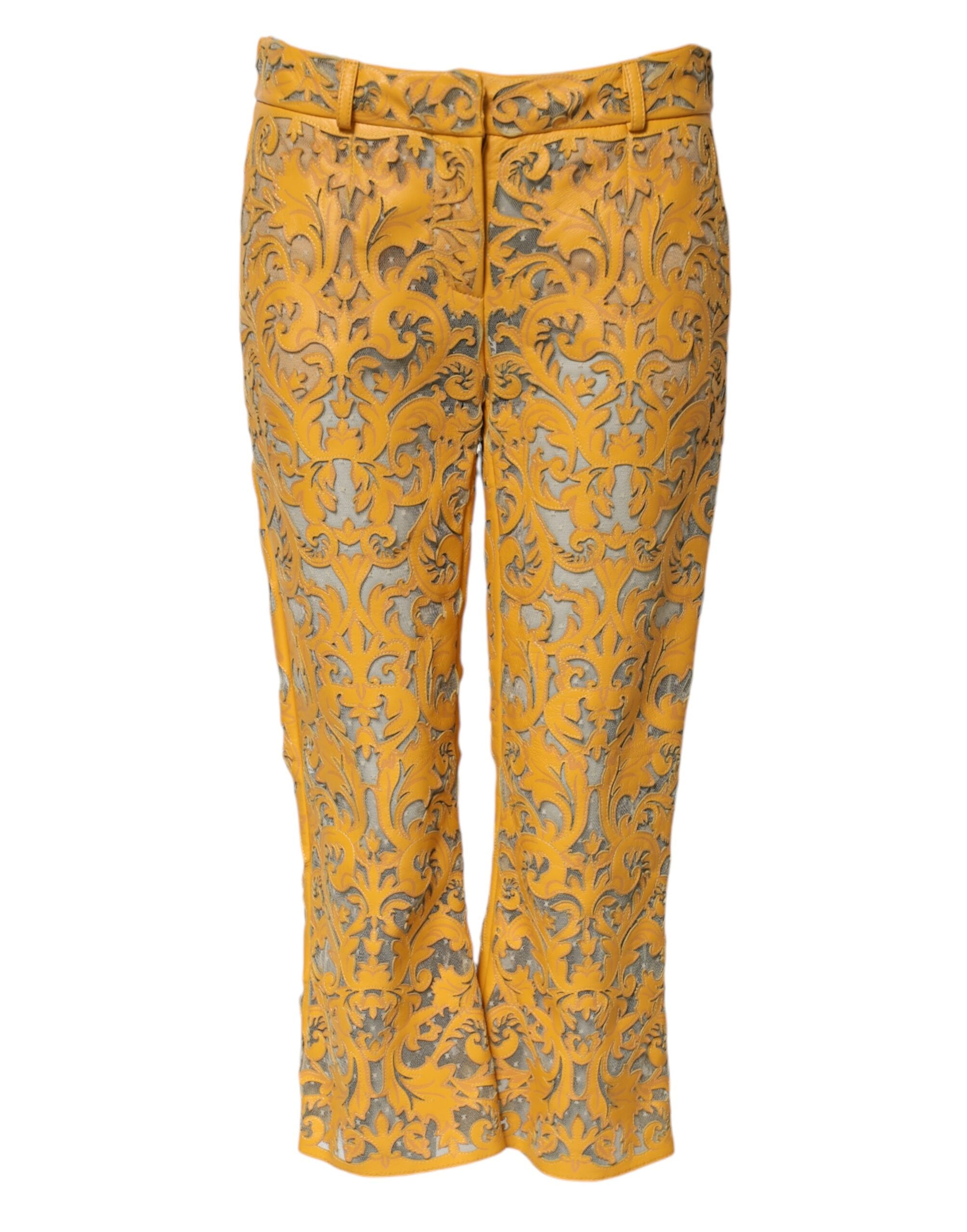 Pantalones capri de cintura media con encaje floral amarillo de Dolce & Gabbana-2