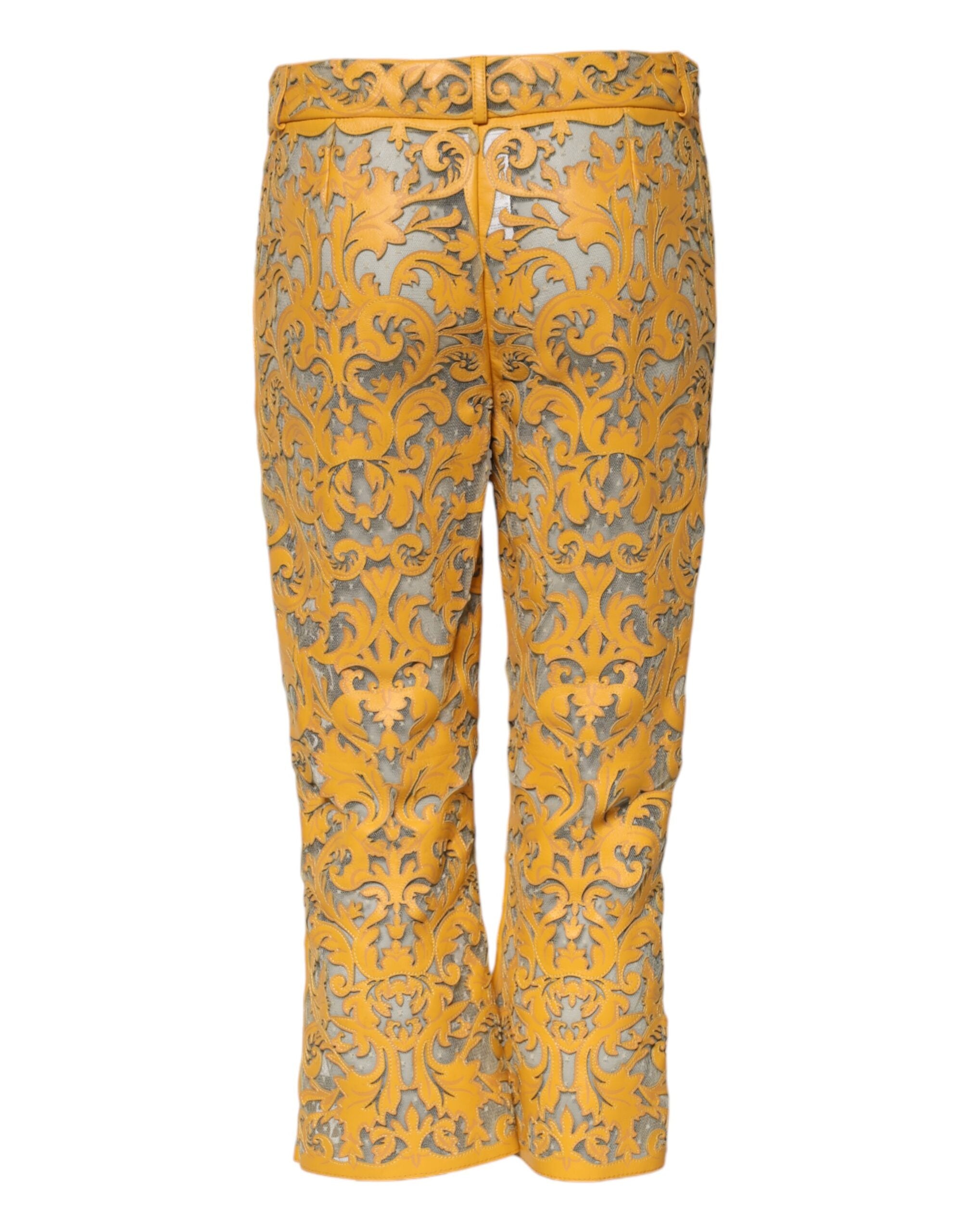 Pantalones capri de cintura media con encaje floral amarillo de Dolce & Gabbana-3