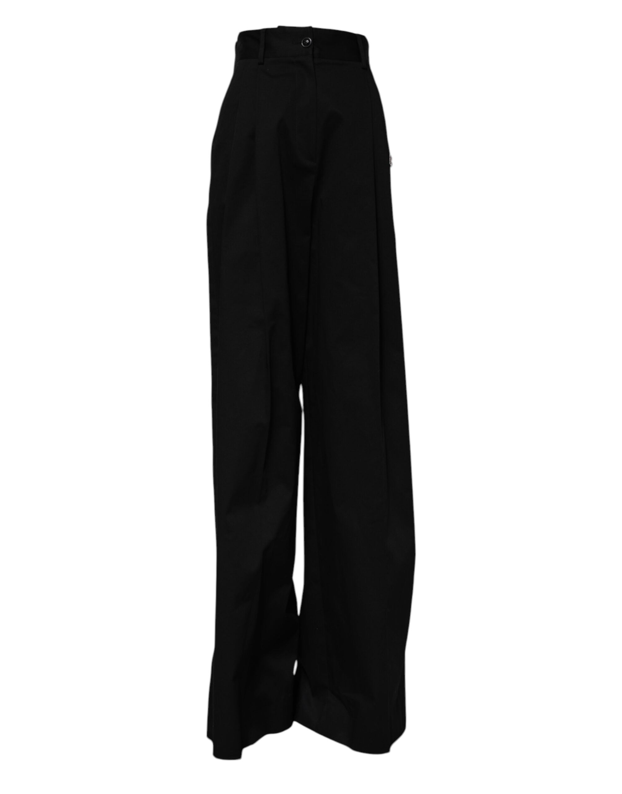 Dolce & Gabbana Schwarze Baumwoll-HighWaist-Hose mit weitem Bein-2