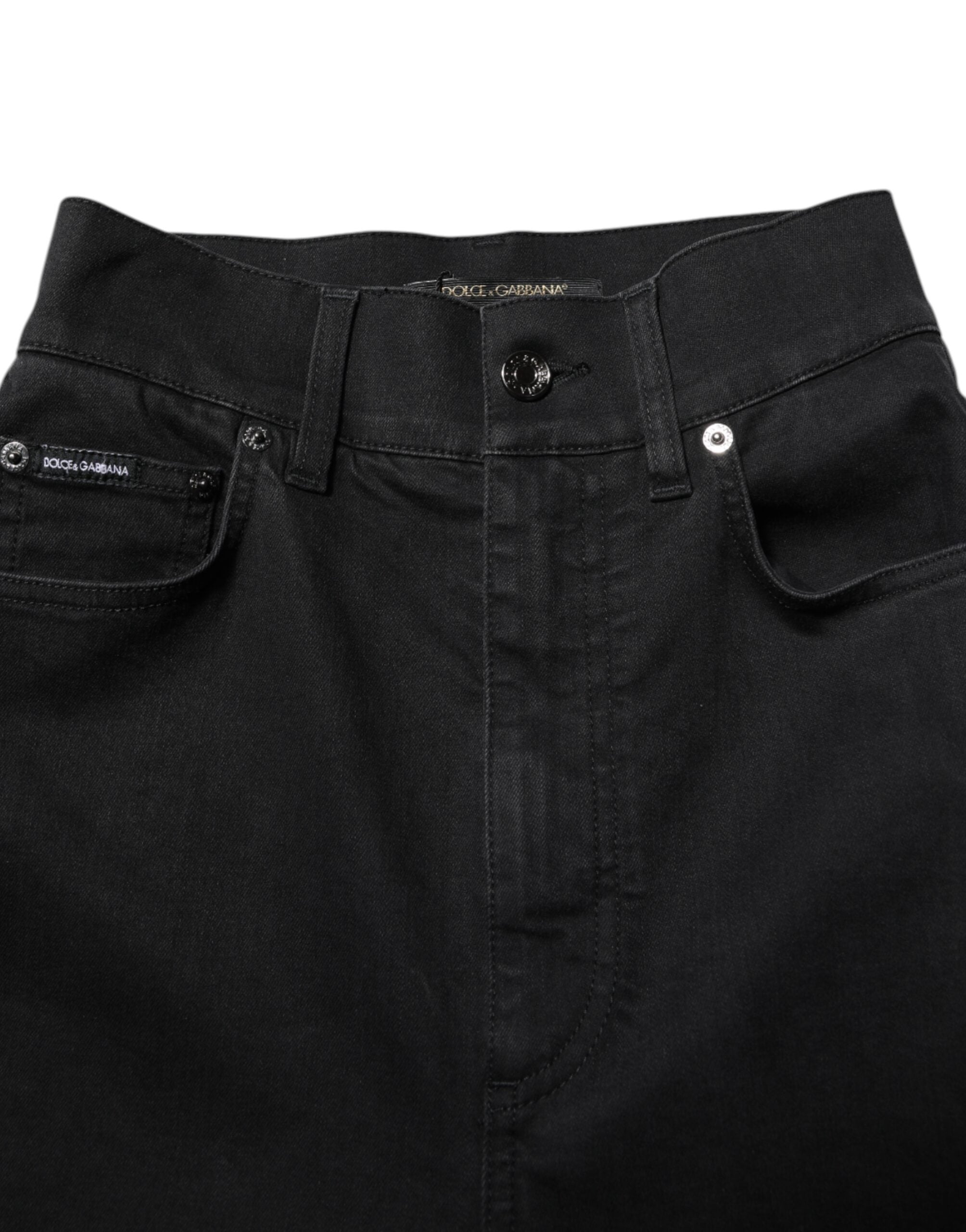 Dolce & Gabbana Schwarze Skinny Denim-Jeans mit hoher Taille aus Baumwolle-4