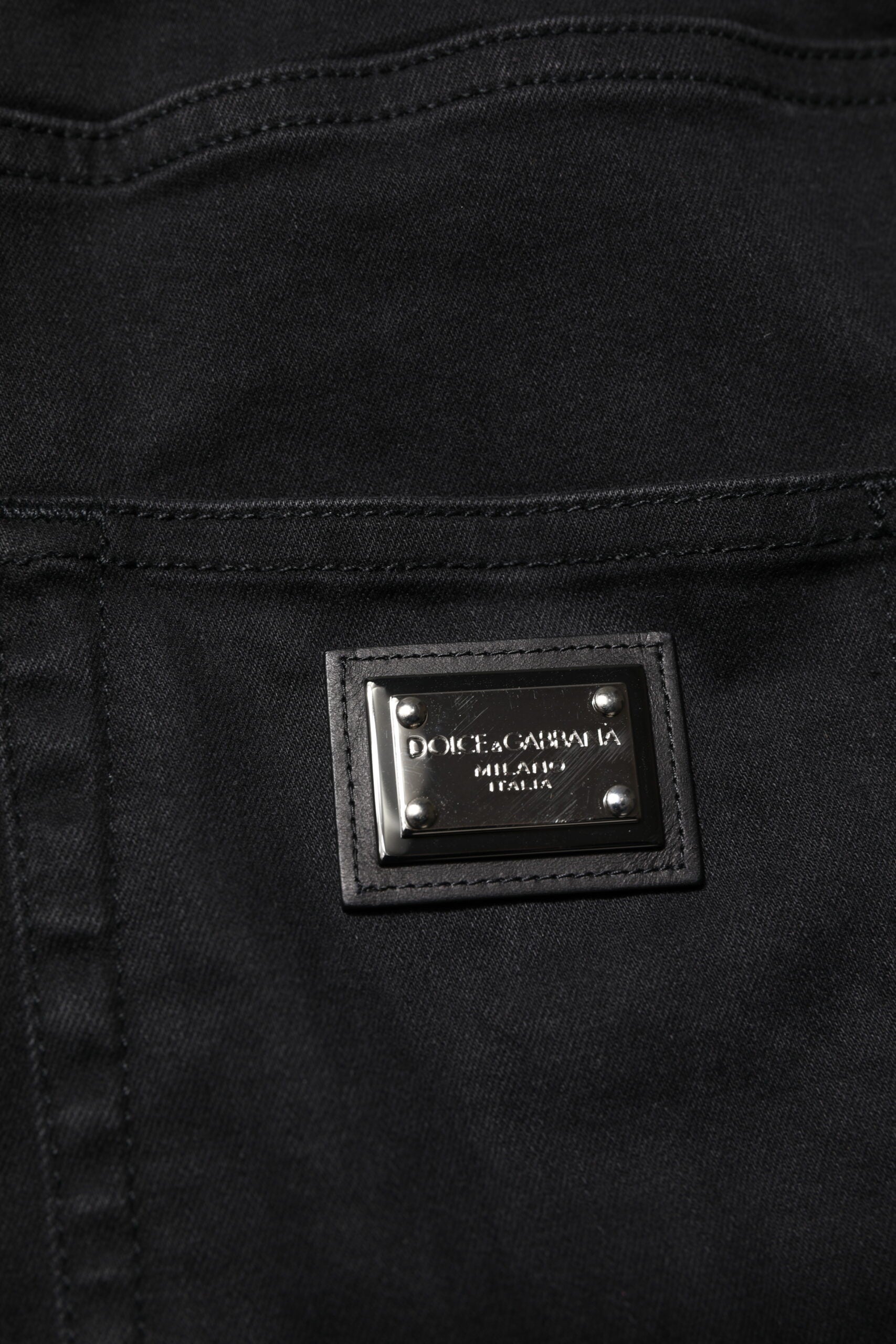Dolce & Gabbana Schwarze Skinny Denim-Jeans mit hoher Taille aus Baumwolle-5
