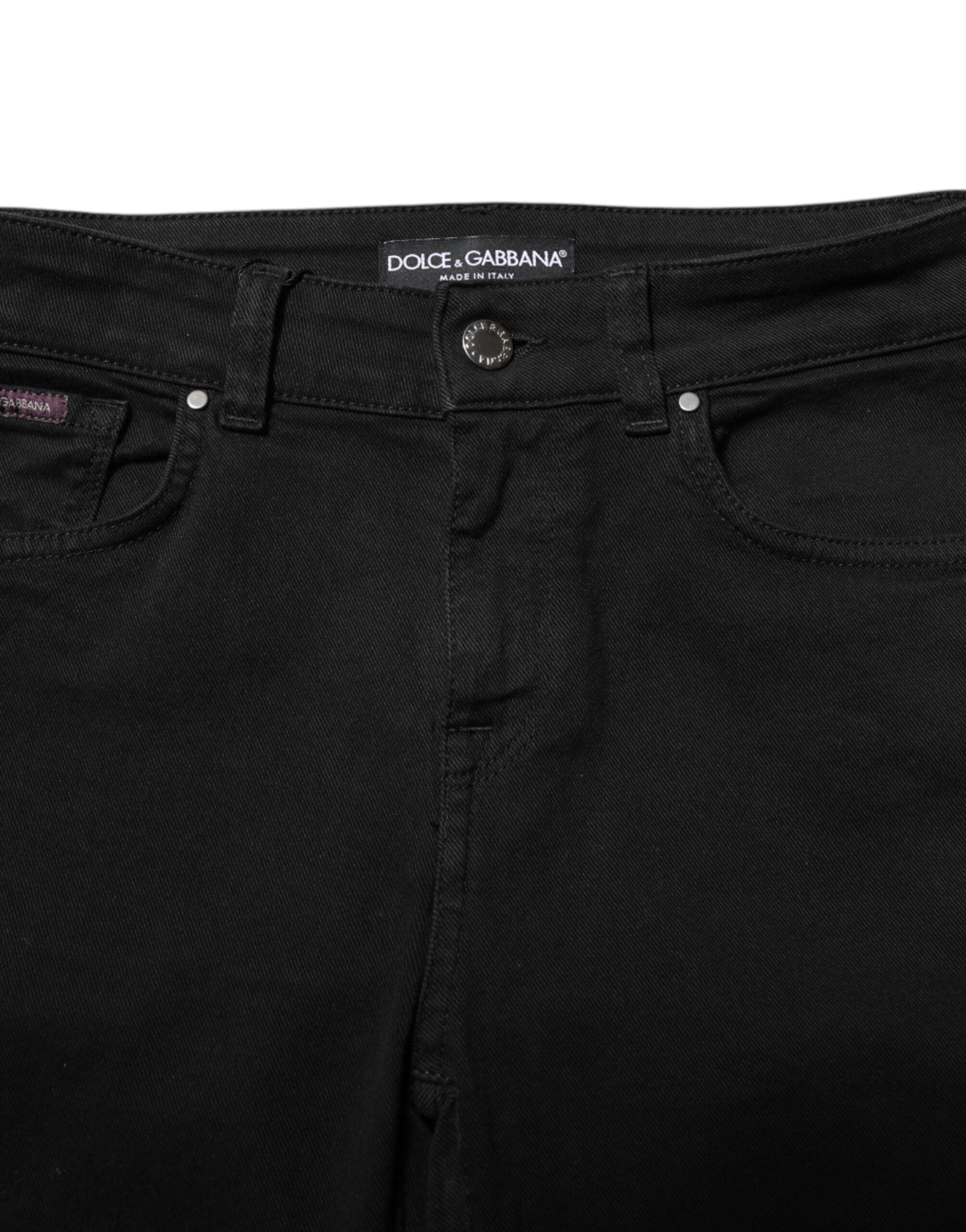Vaqueros ajustados negros de Dolce & Gabbana en algodón con cintura media-4