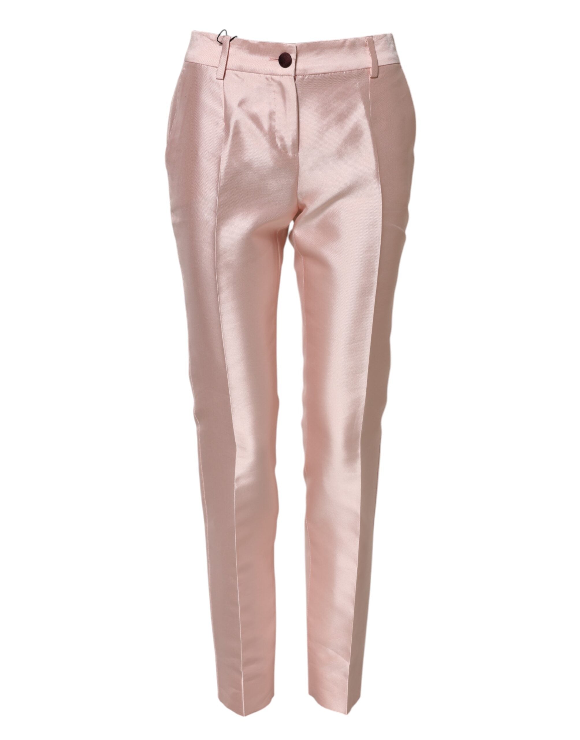 Dolce & Gabbana pink satin trousers with a high waist and tapered leg