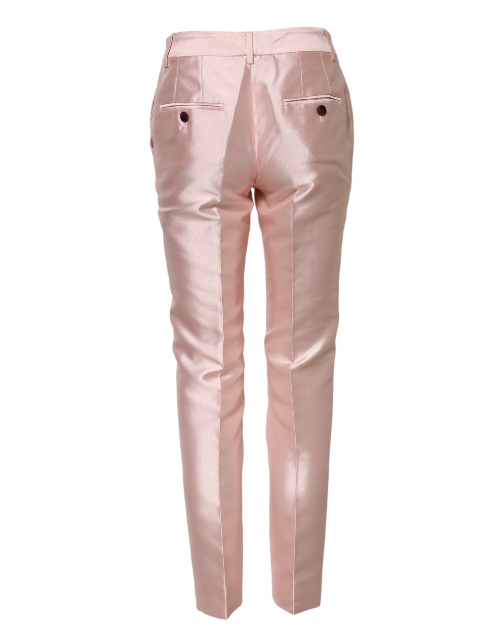 Pantalones Dolce & Gabbana de satén rosa con cintura alta y pernera cónica-3