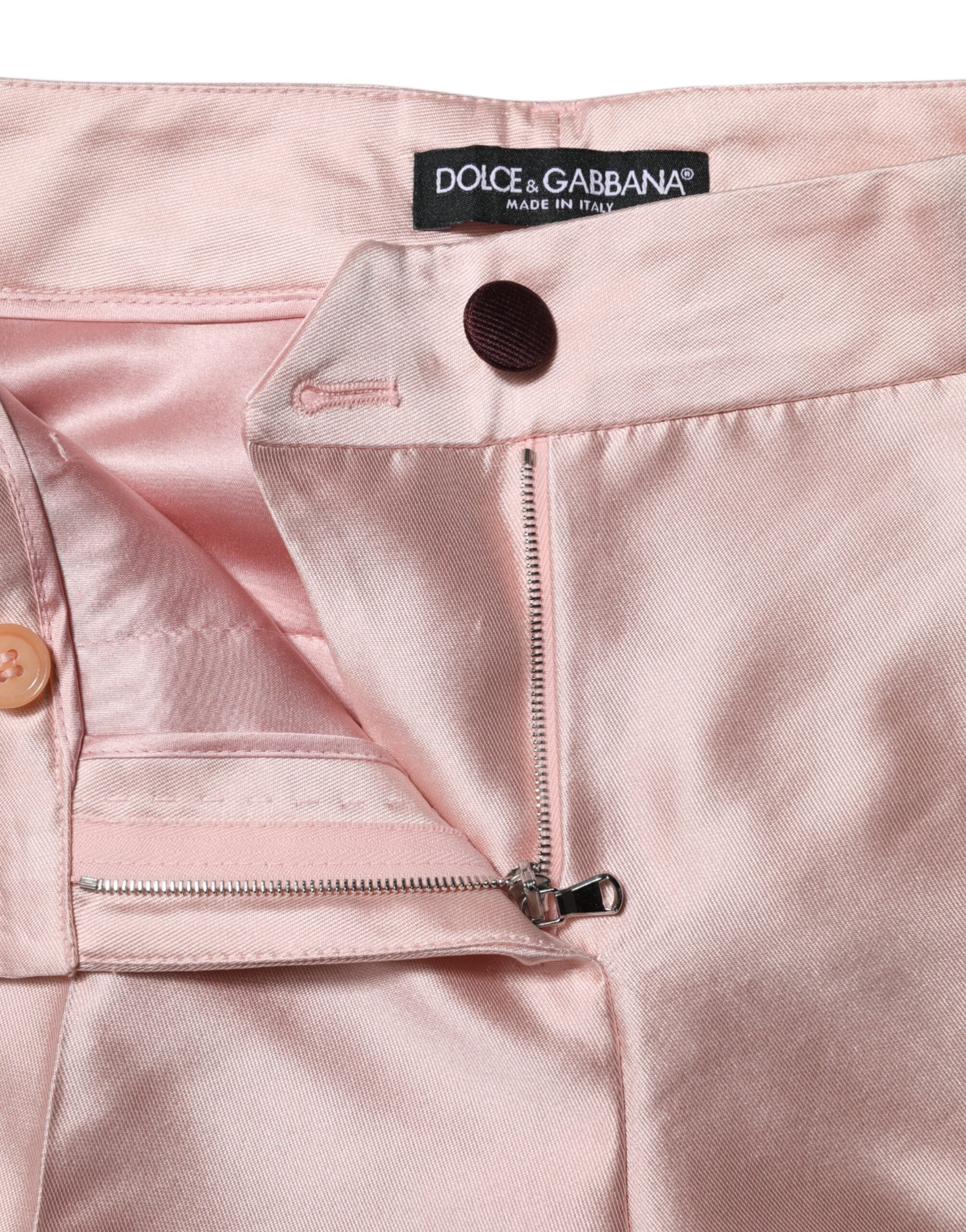 Pantalones Dolce & Gabbana de satén rosa con cintura alta y pernera cónica-4