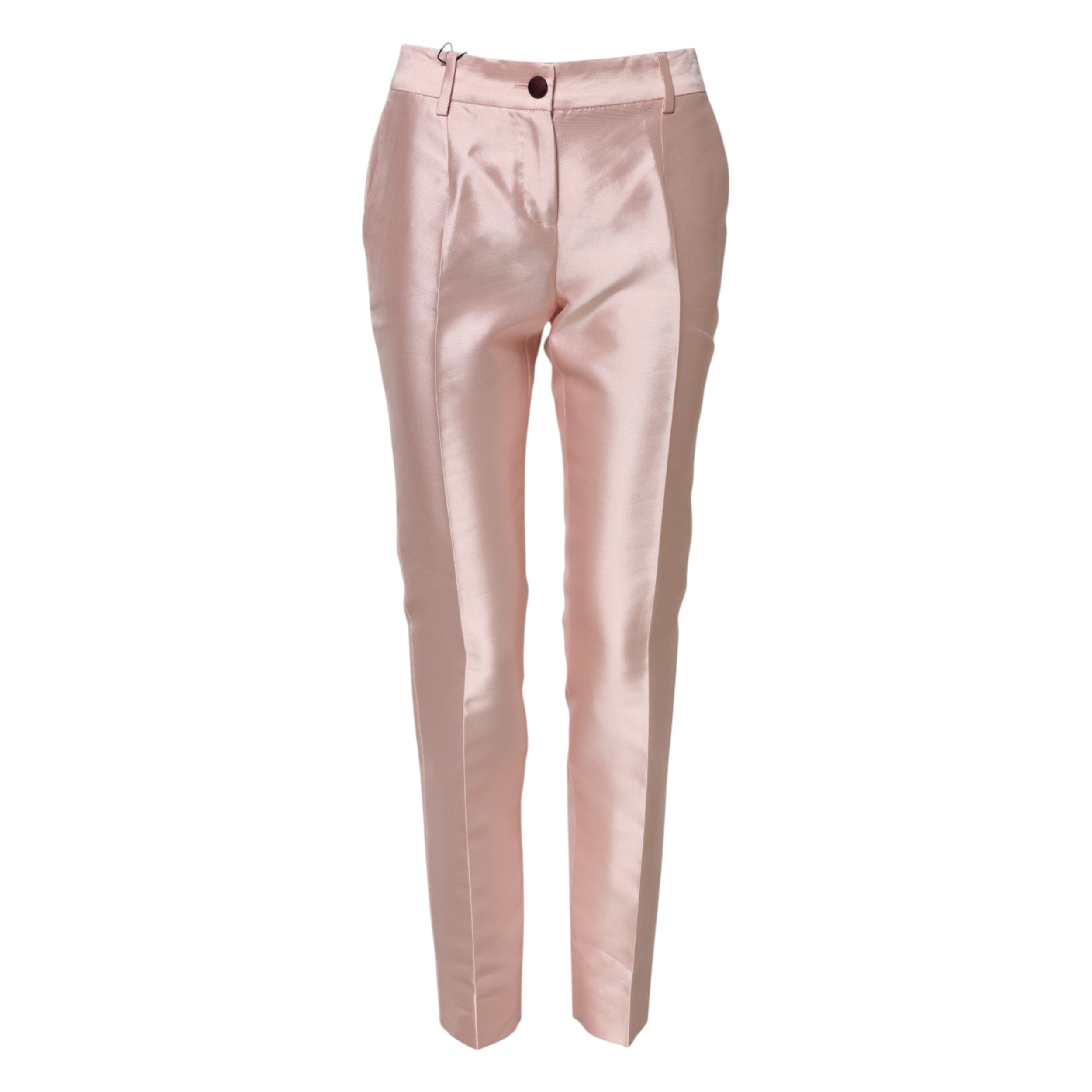 Pantalones Dolce & Gabbana de satén rosa con cintura alta y pernera cónica-5
