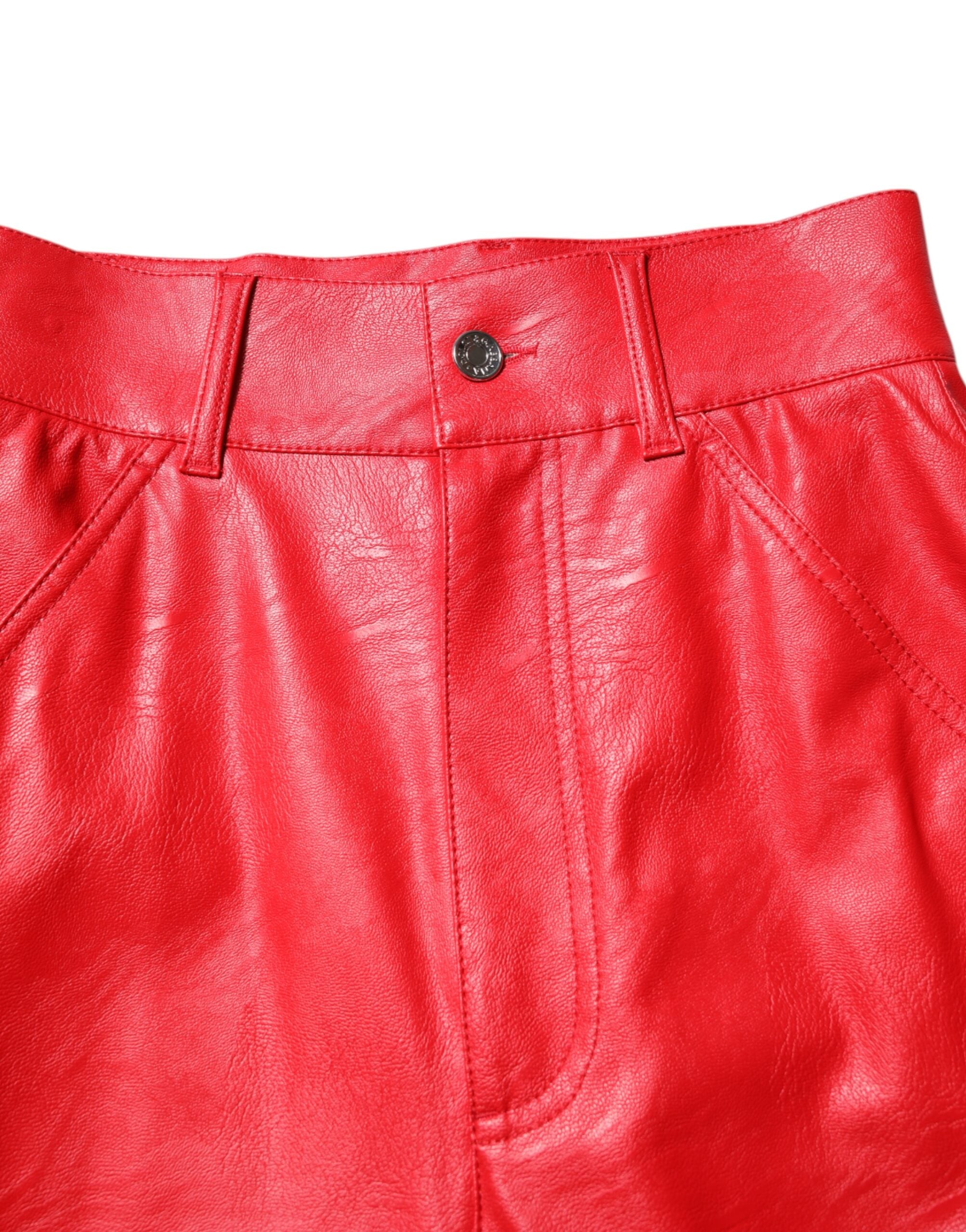 Pantalón Dolce & Gabbana de viscosa roja con cintura alta y pernera cónica-4