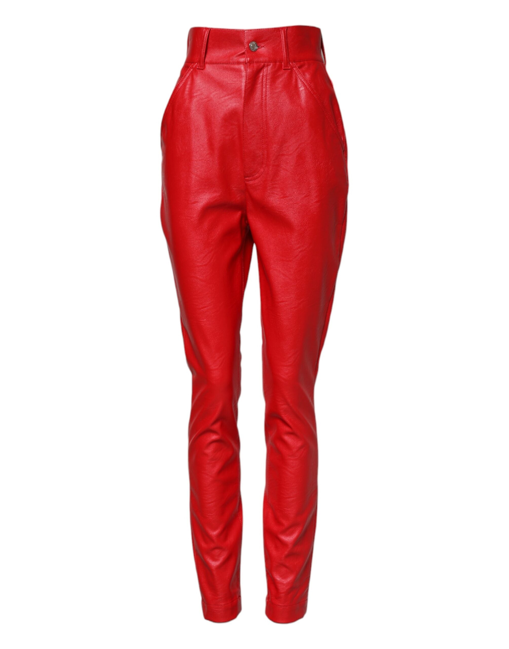 Pantalón Dolce & Gabbana de viscosa roja con cintura alta y pernera cónica-2