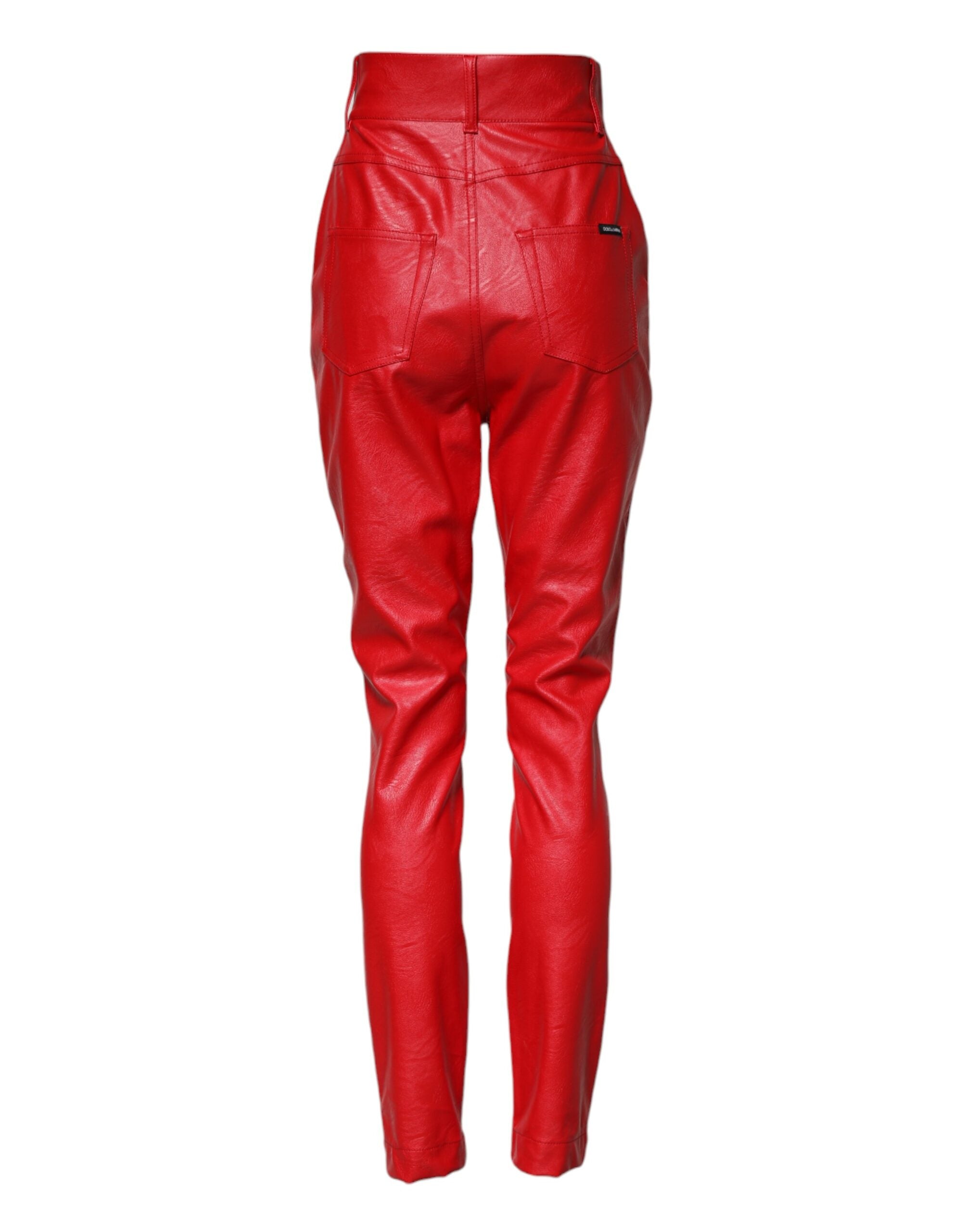 Pantalón Dolce & Gabbana de viscosa roja con cintura alta y pernera cónica-3