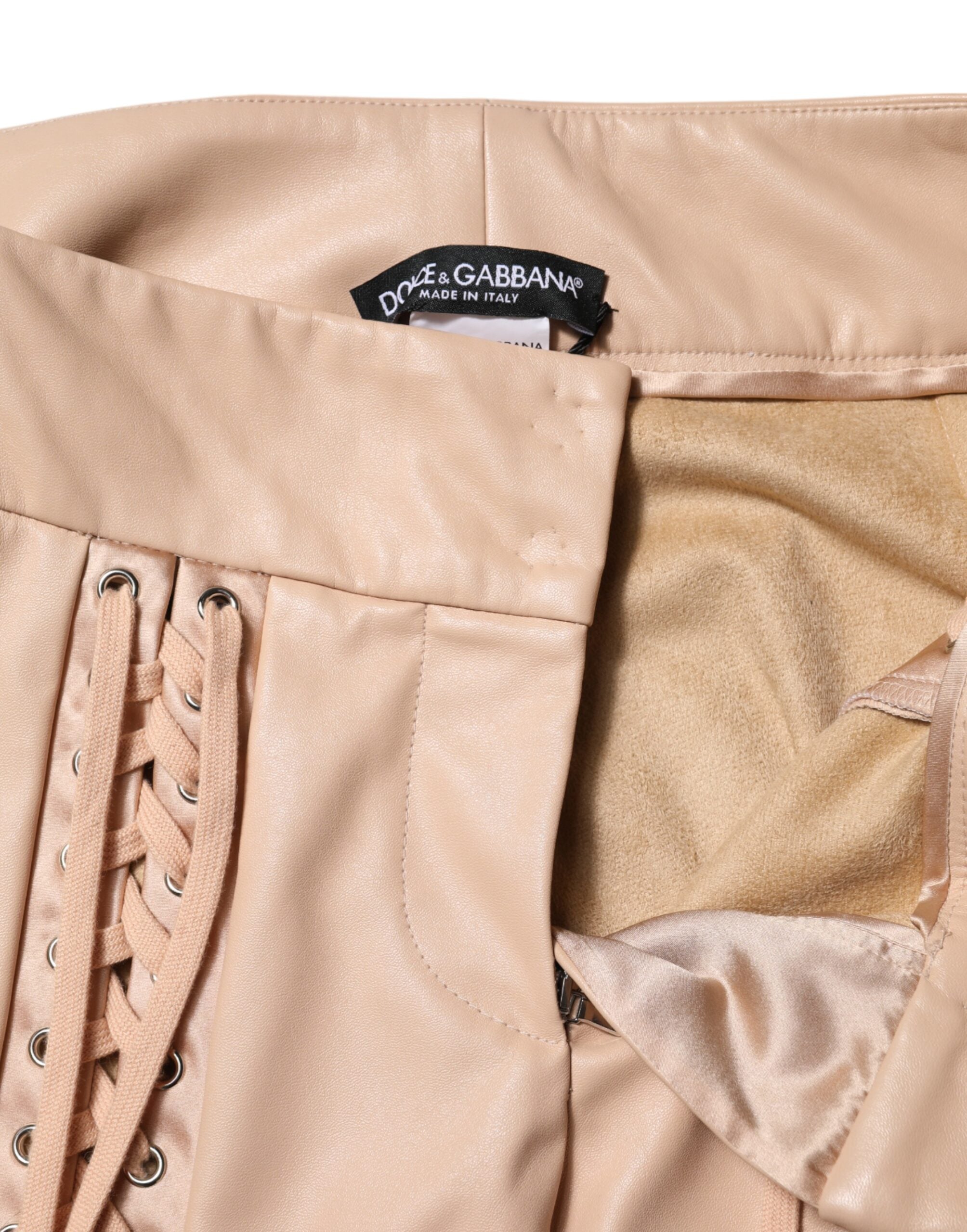 Dolce & Gabbana Beige Lace Details Mid-Waist Skinny Trousers-4